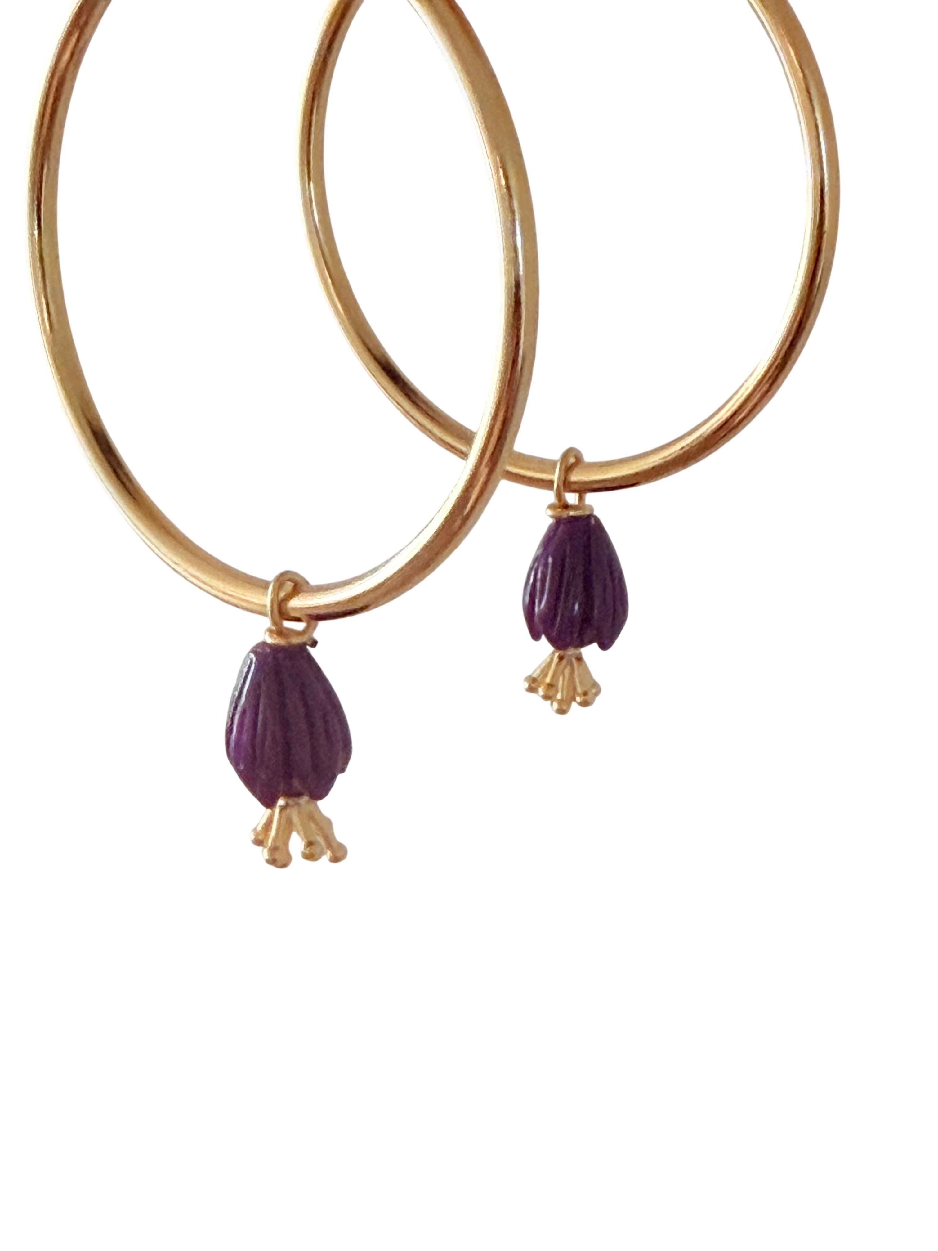 Håndlavede Forgyldte Hoops med Lilla Tulipanperler – 40 mm