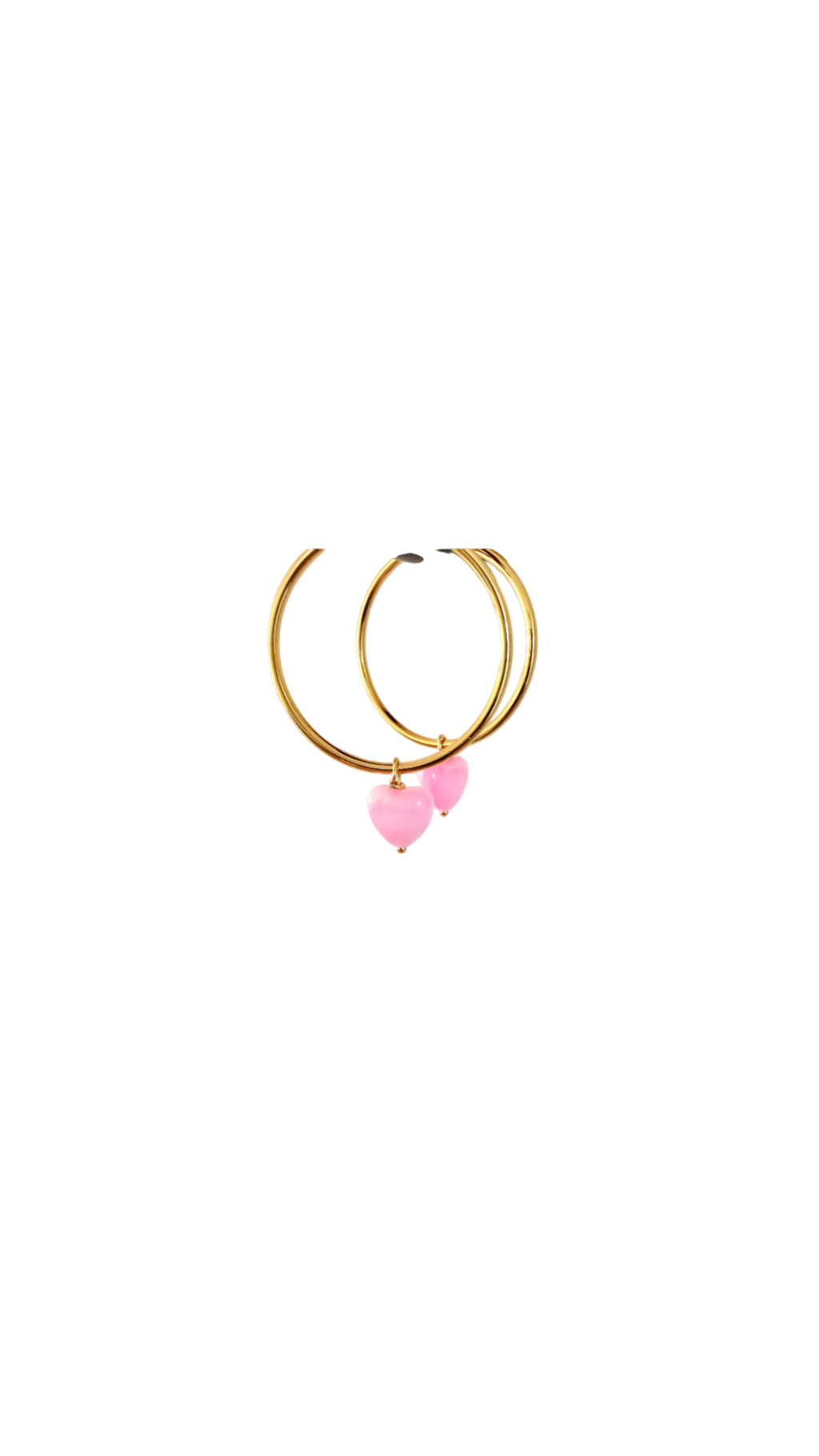Håndlavede Forgyldte Hoops med Pink Hjerter – 40 mm #68