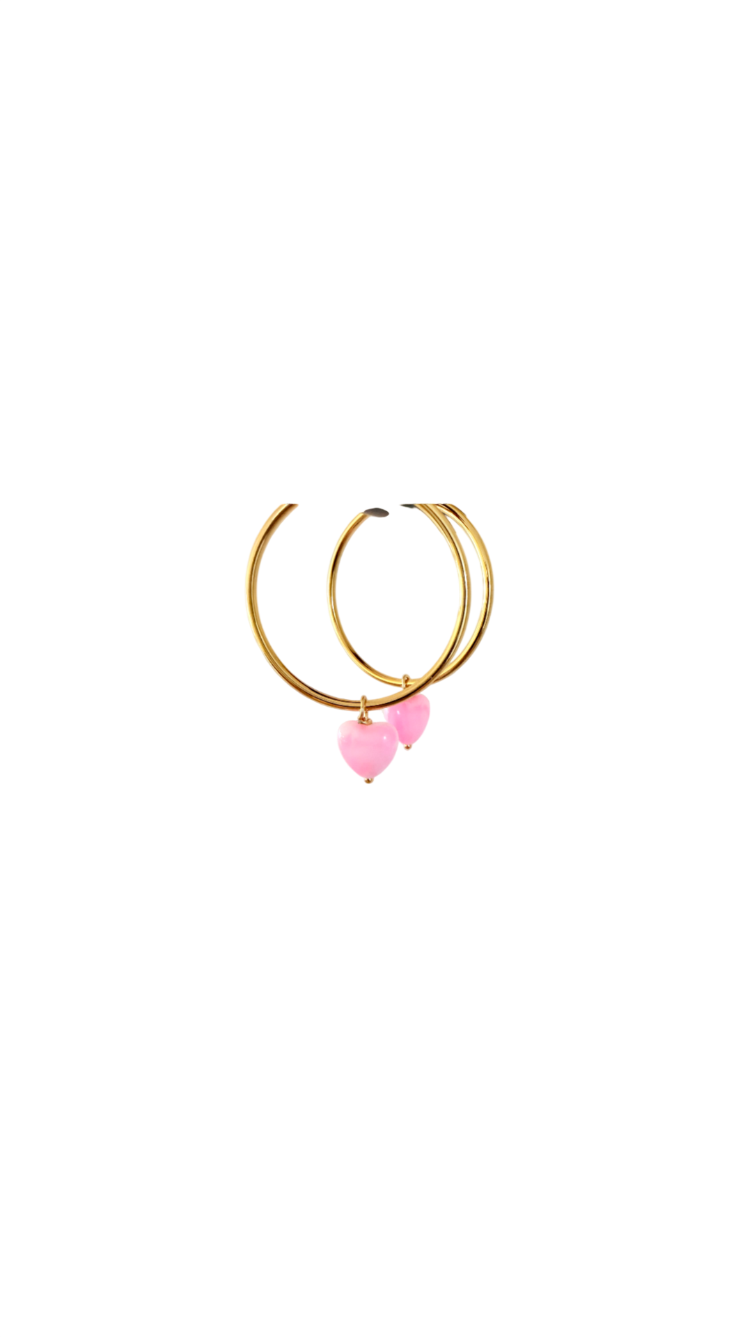 Håndlavede Forgyldte Hoops med Pink Hjerter – 40 mm #68