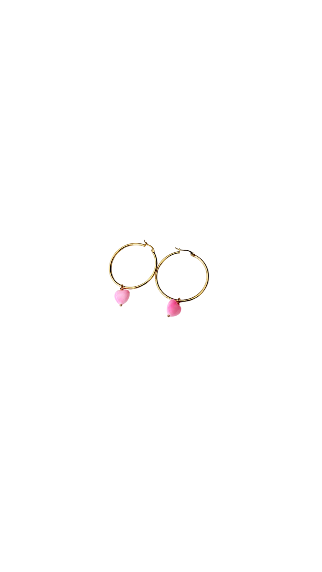 Håndlavede Forgyldte Hoops med Pink Hjerter – 40 mm #68