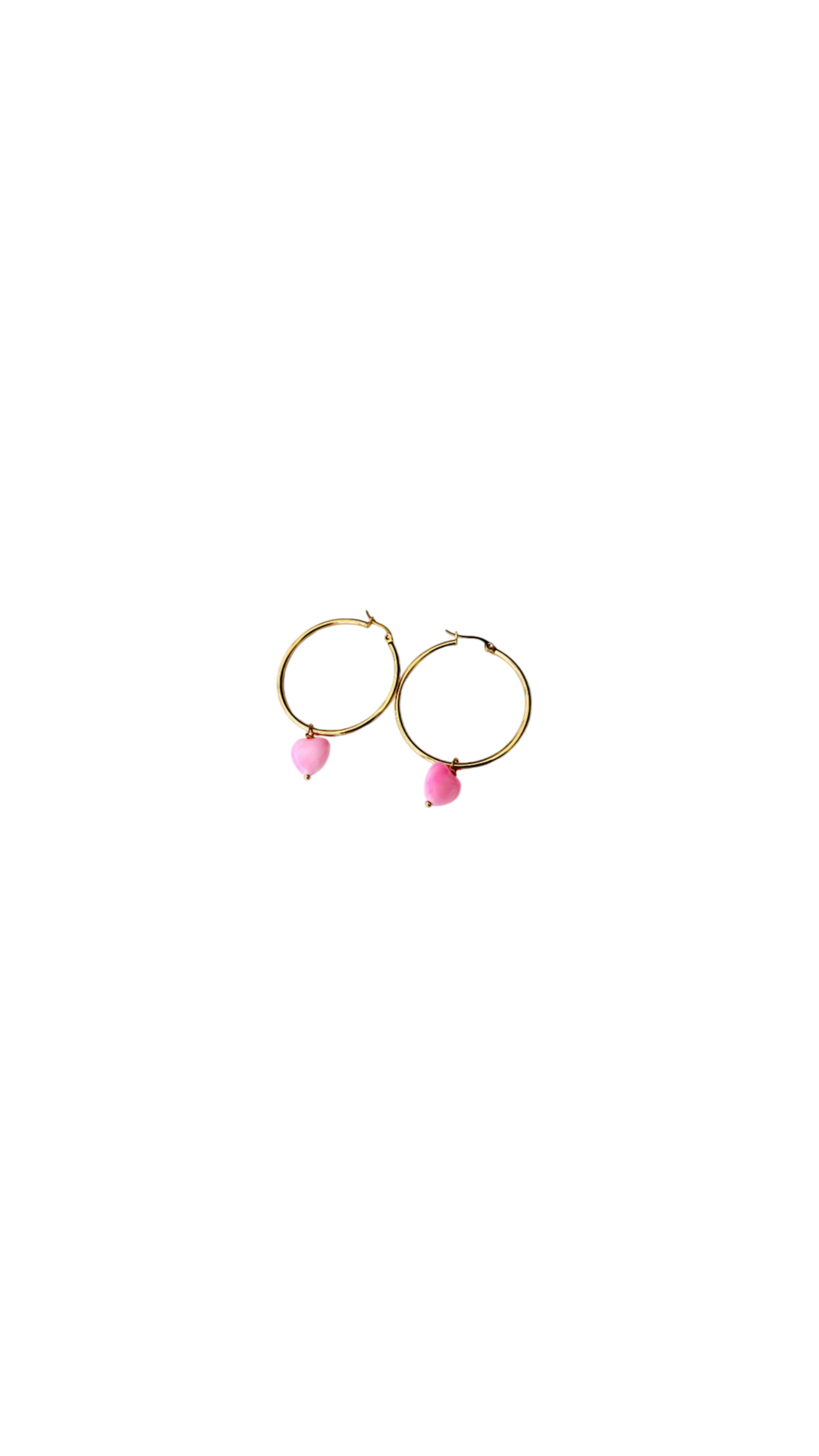 Håndlavede Forgyldte Hoops med Pink Hjerter – 40 mm #68