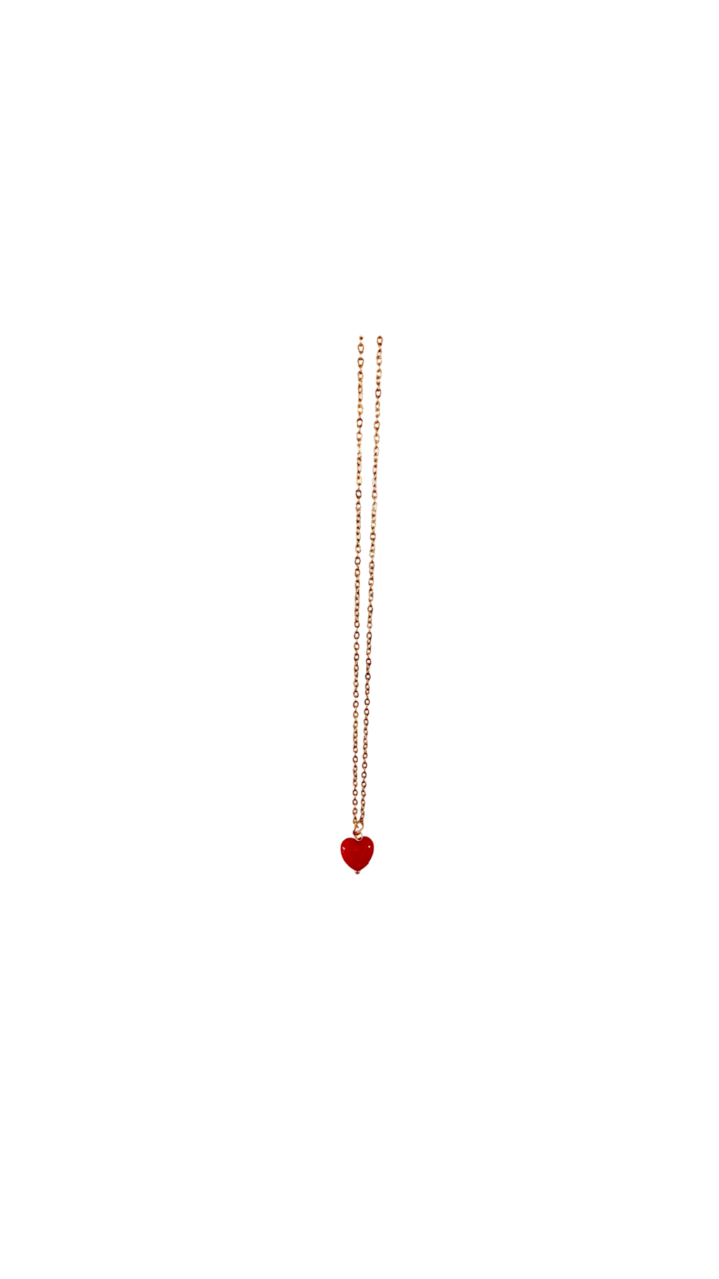 Forgyldt Halskæde med Rødt Hjerte – 80 cm.