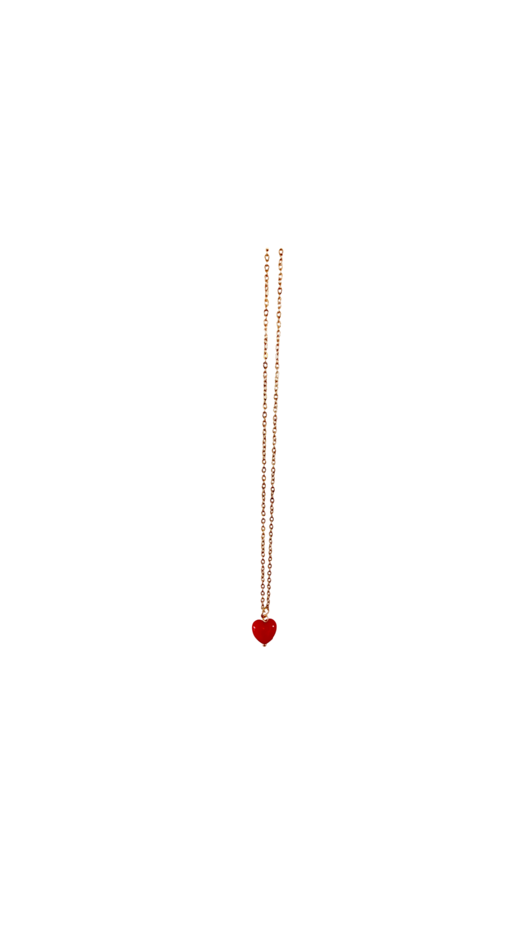Forgyldt Halskæde med Rødt Hjerte – 80 cm.
