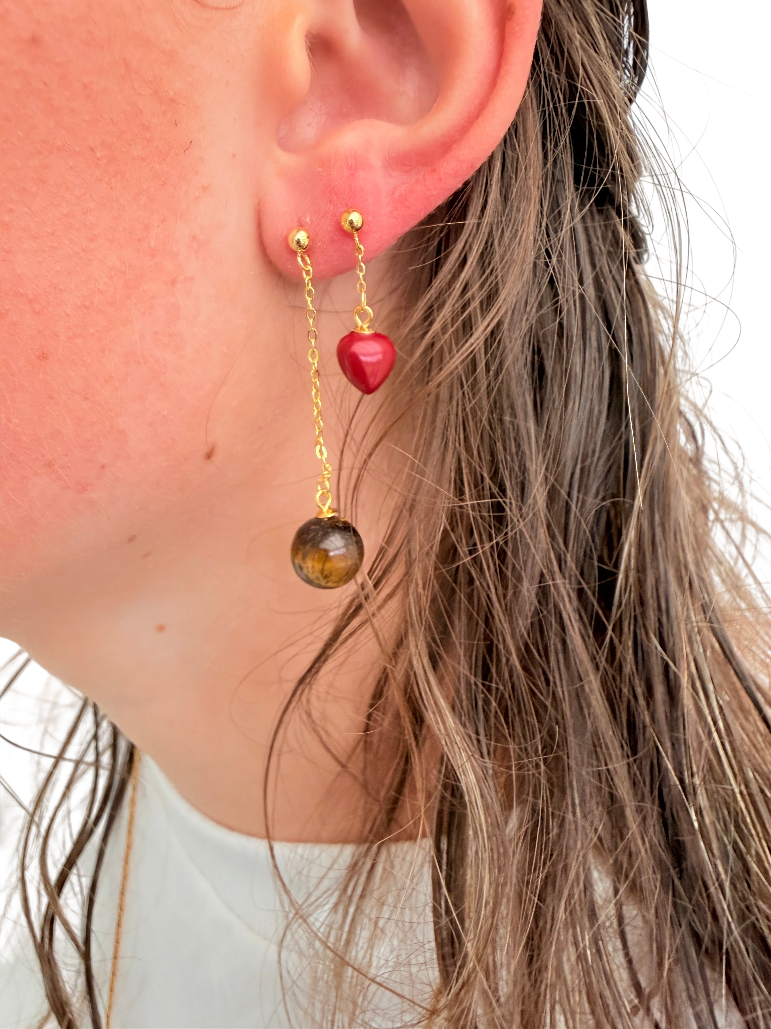 Ørering enkelt med rødt koral hjerte #38 Mix & Match