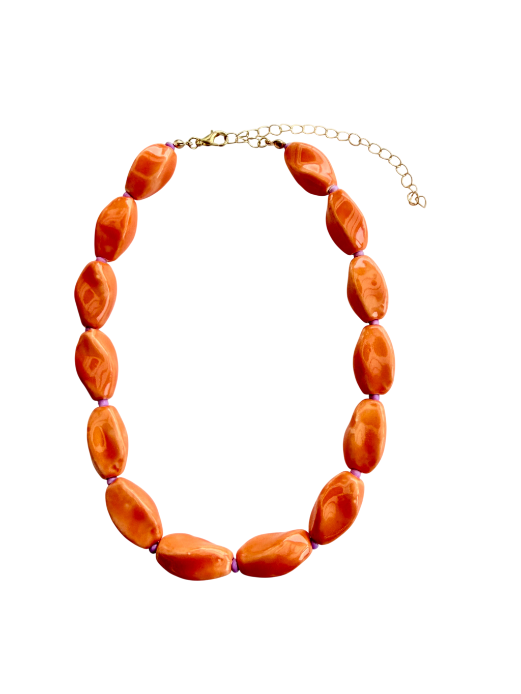 Forgyldt Halskæde med Orange Keramikperler