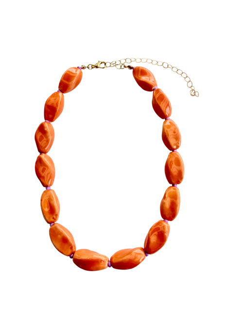 Forgyldt Halskæde med Orange Keramikperler