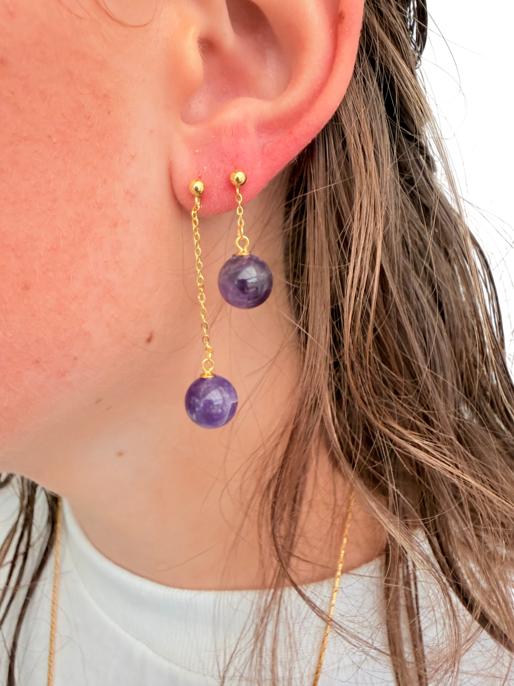 Ørering enkelt med lilla ametyst #31 Mix & Match