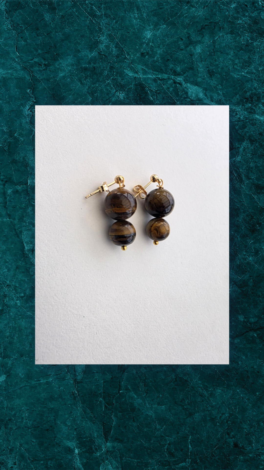 Forgyldte Ørestikker med Tigereye Perler - Håndlavet