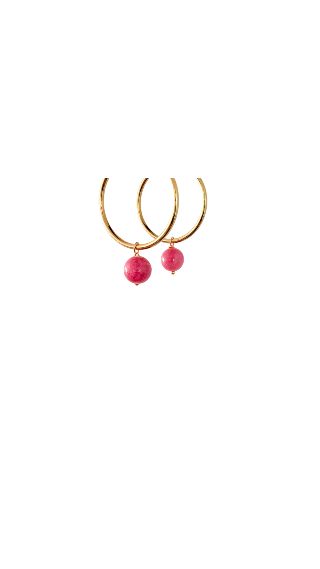 Håndlavede Forgyldte Hoops med Pink Jade Perle (30 mm)