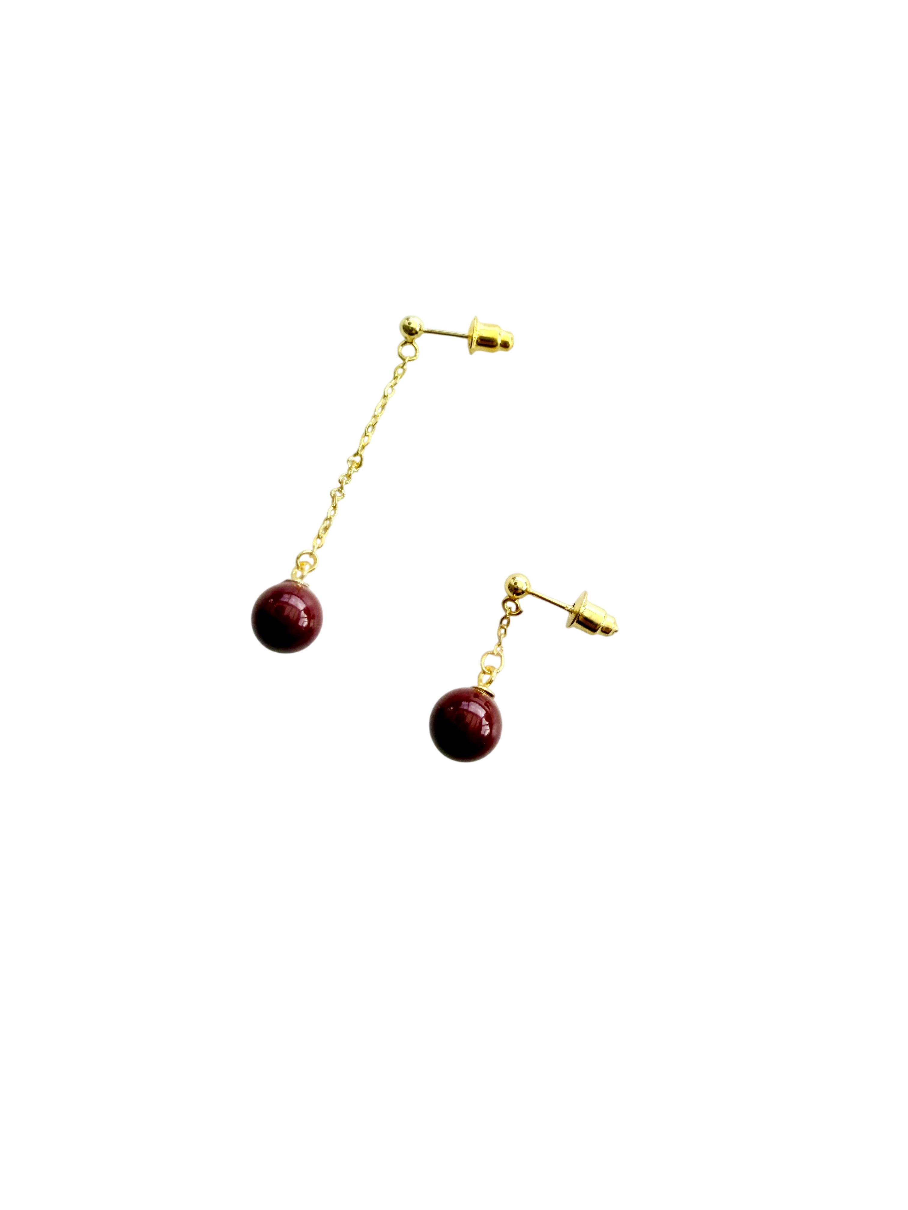 Enkelt Håndlavet Sølvørering med Bordeaux Perle #93