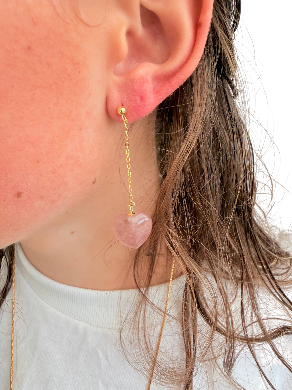 Ørering enkelt med strawberry Quartz hjerte #10 Mix & Match