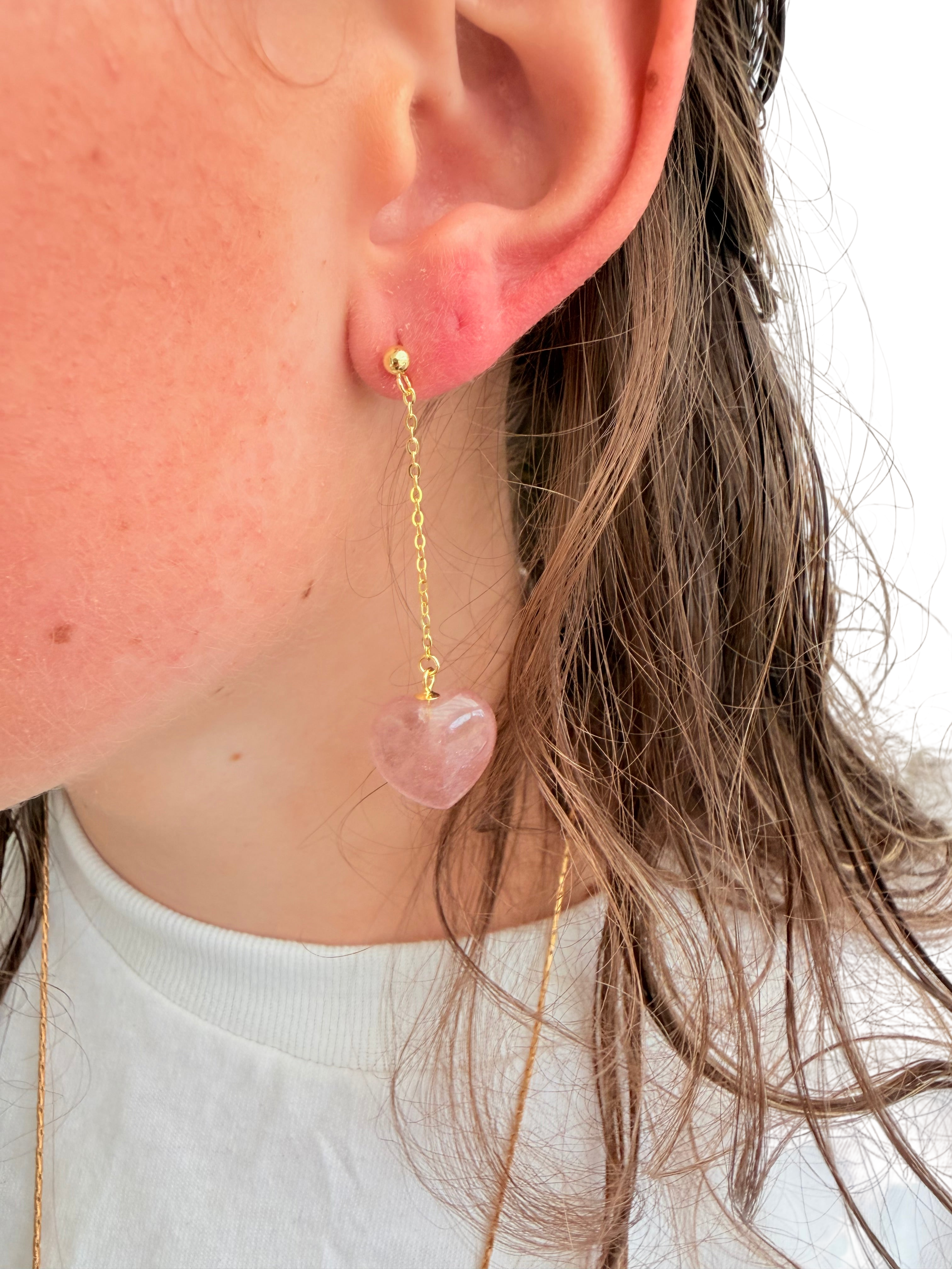 Ørering enkelt med strawberry Quartz hjerte #10 Mix & Match