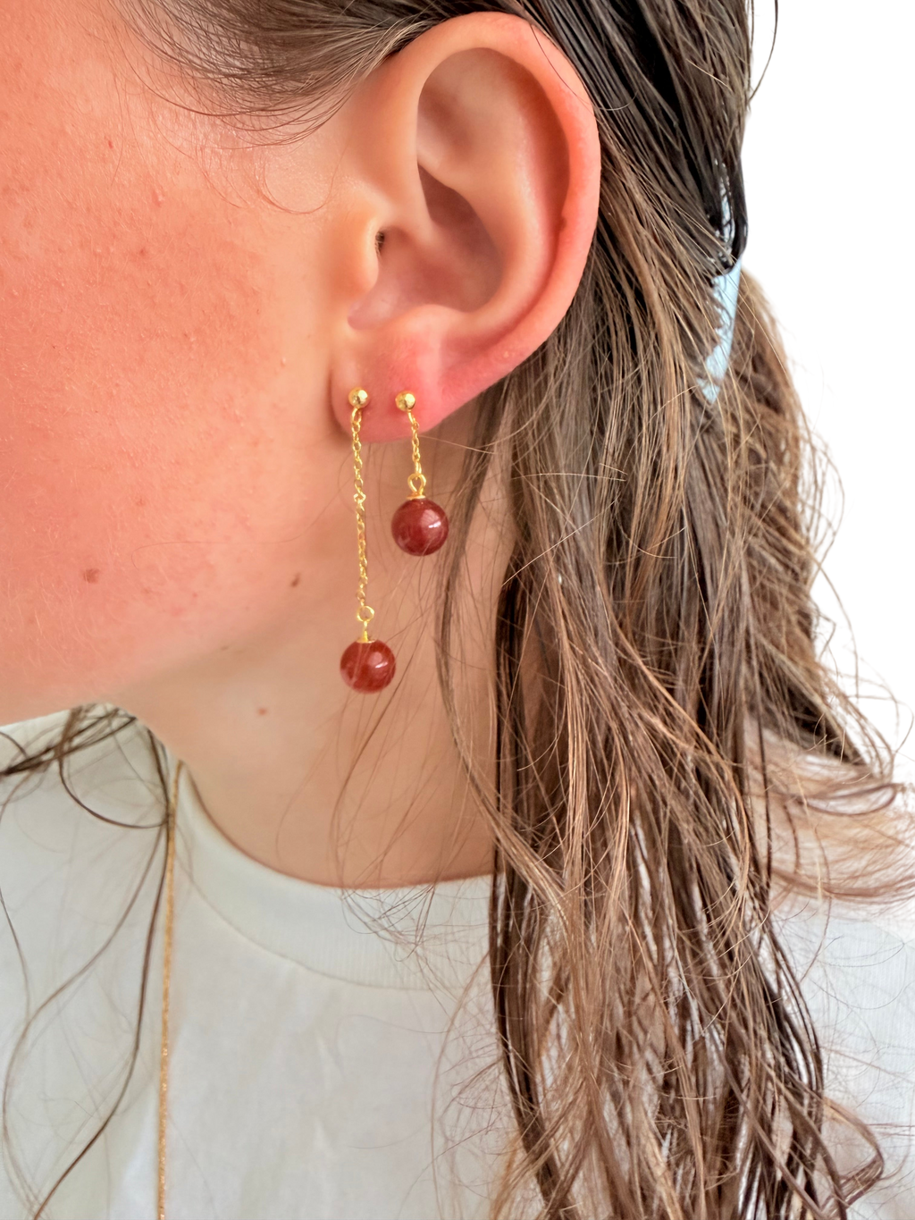 Ørering enkelt med orange rød karneol #34 Mix & Match