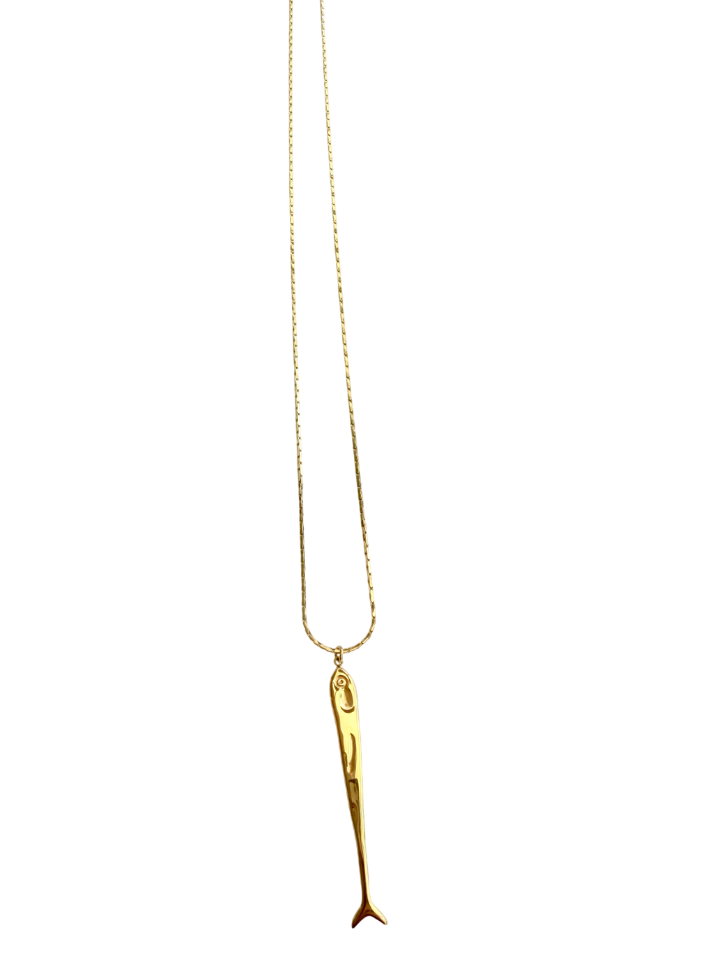 Lang Halskæde med Fiske-Vedhæng – 18k Forgyldt, 75 cm.