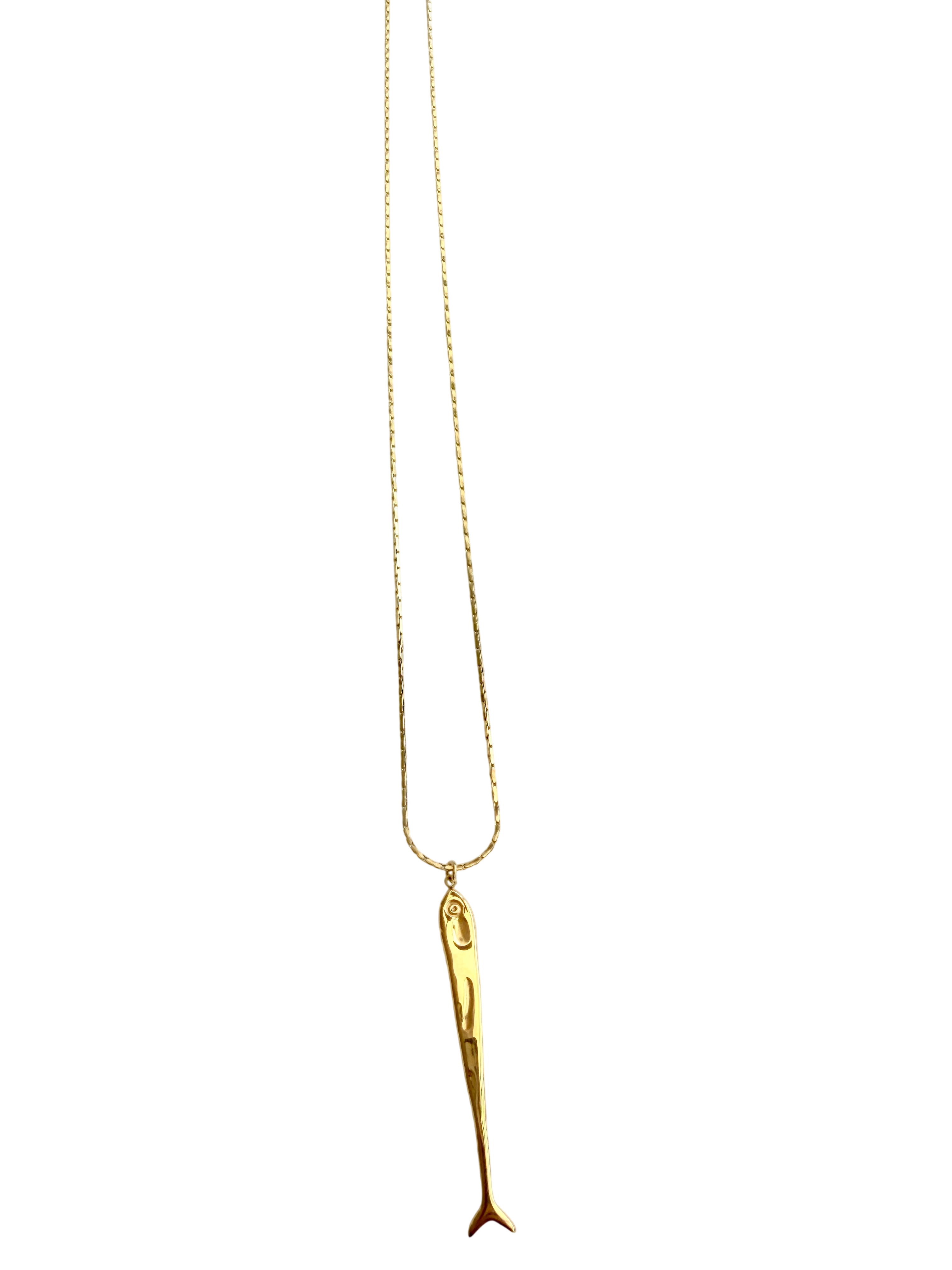 Lang Halskæde med Fiske-Vedhæng – 18k Forgyldt, 75 cm.