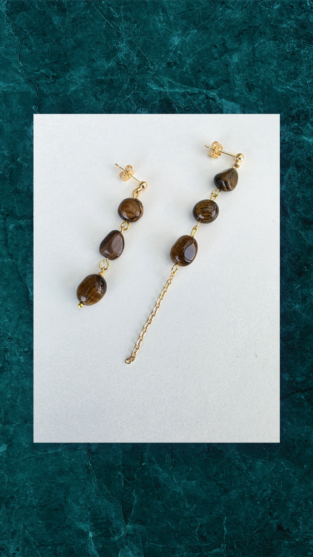 Forgyldte Øreringe med Tigereye Perler - Naturens Kraft