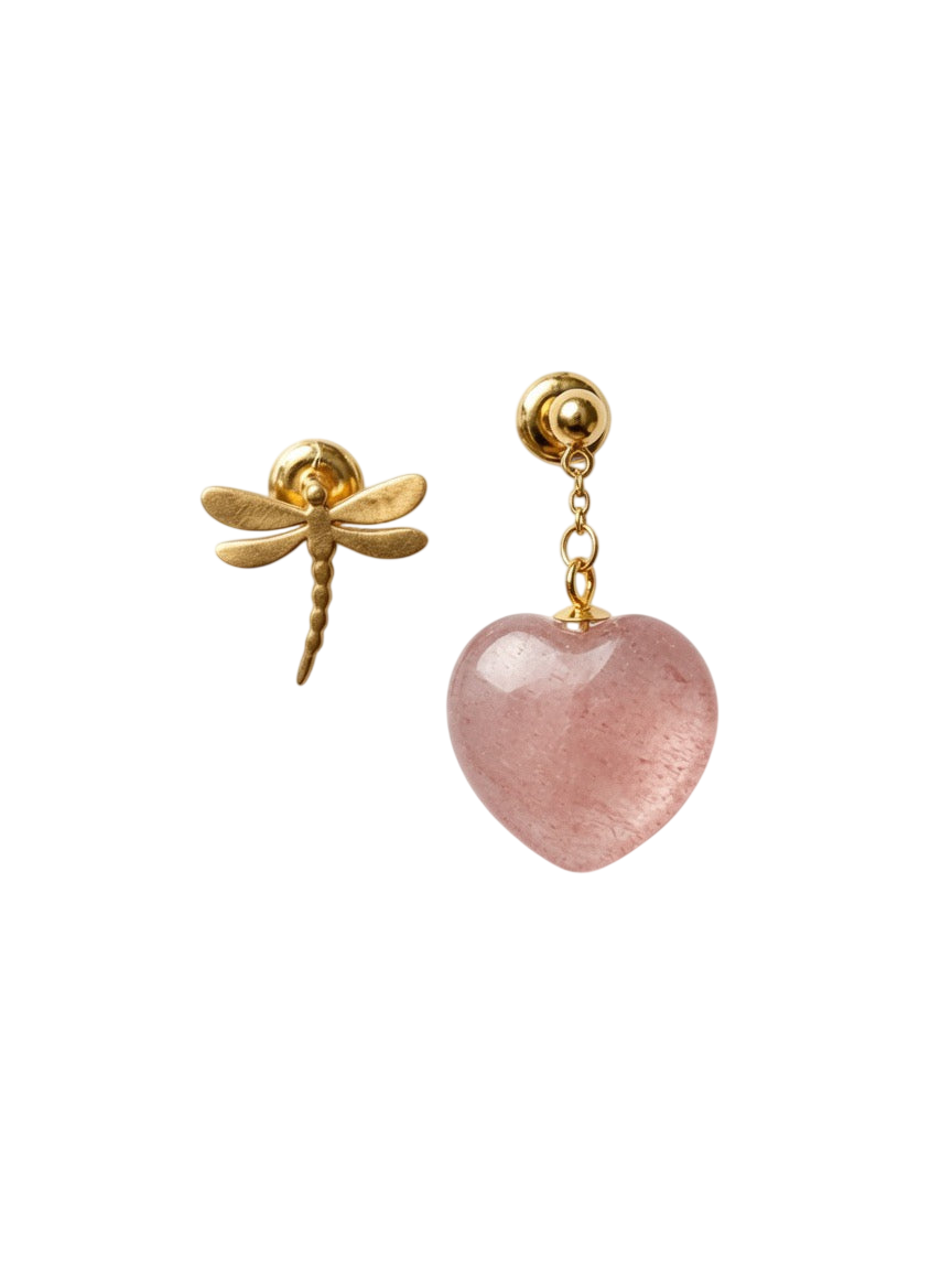 Ørering Enkelt med strawberry Quartz hjerte #09 Mix & Match