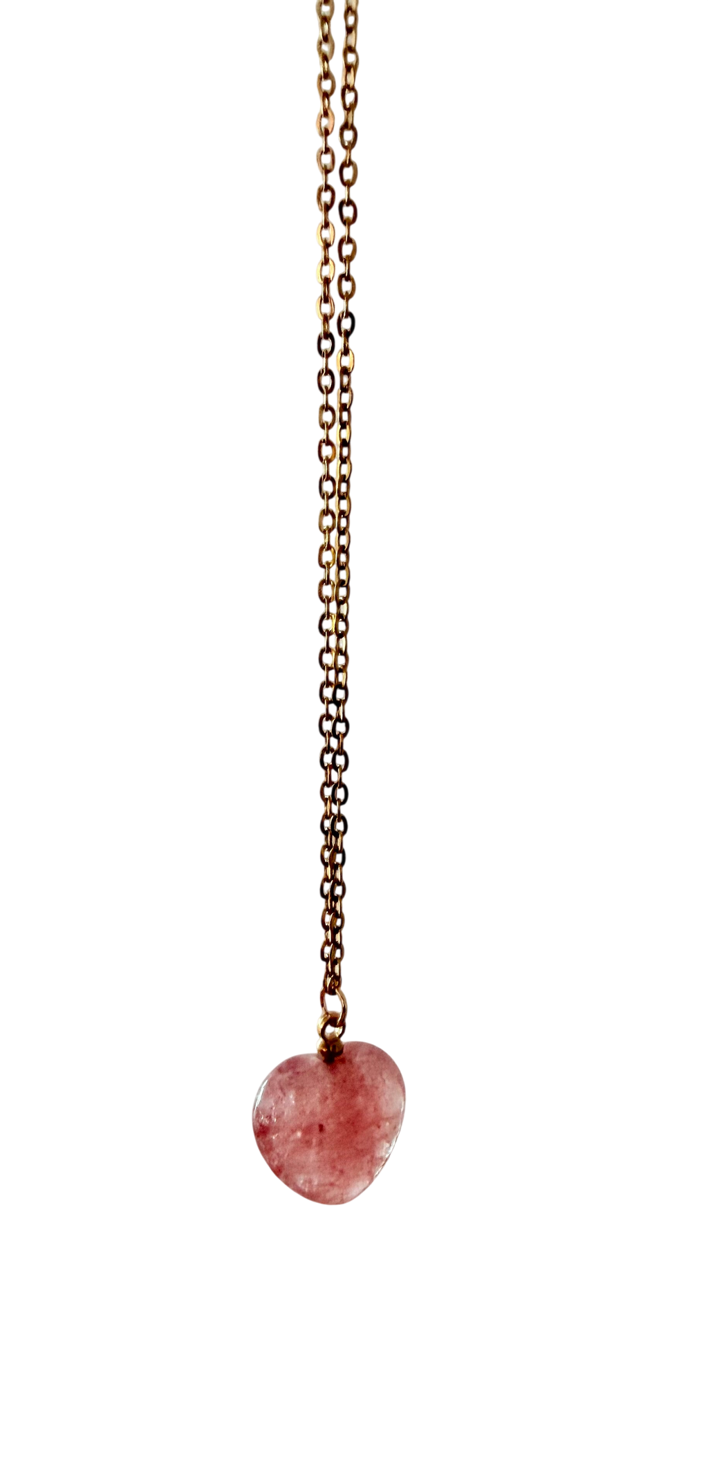 Håndlavet Halskæde med strawberry Quartz hjerte, 80 cm.