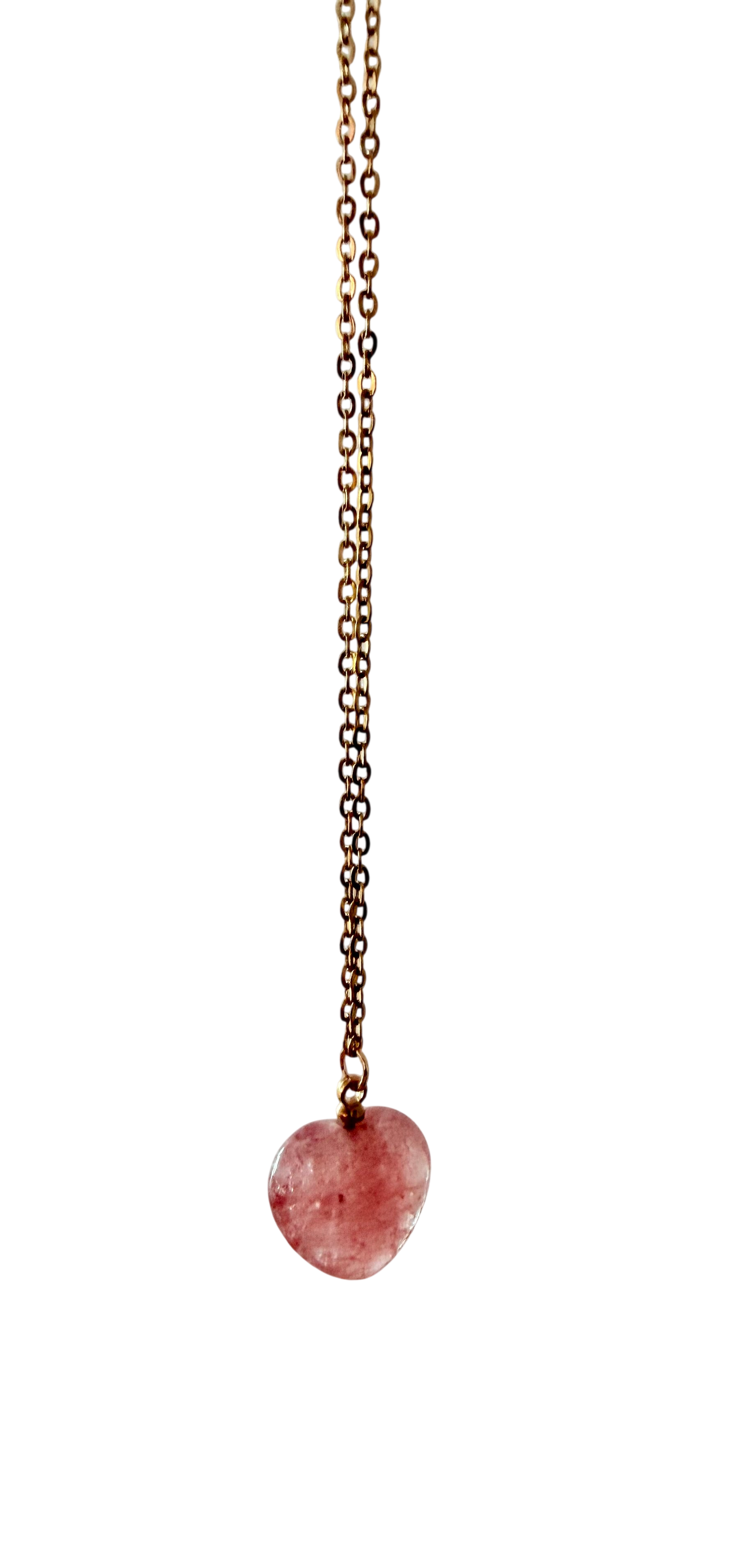 Håndlavet Halskæde med strawberry Quartz hjerte, 80 cm.