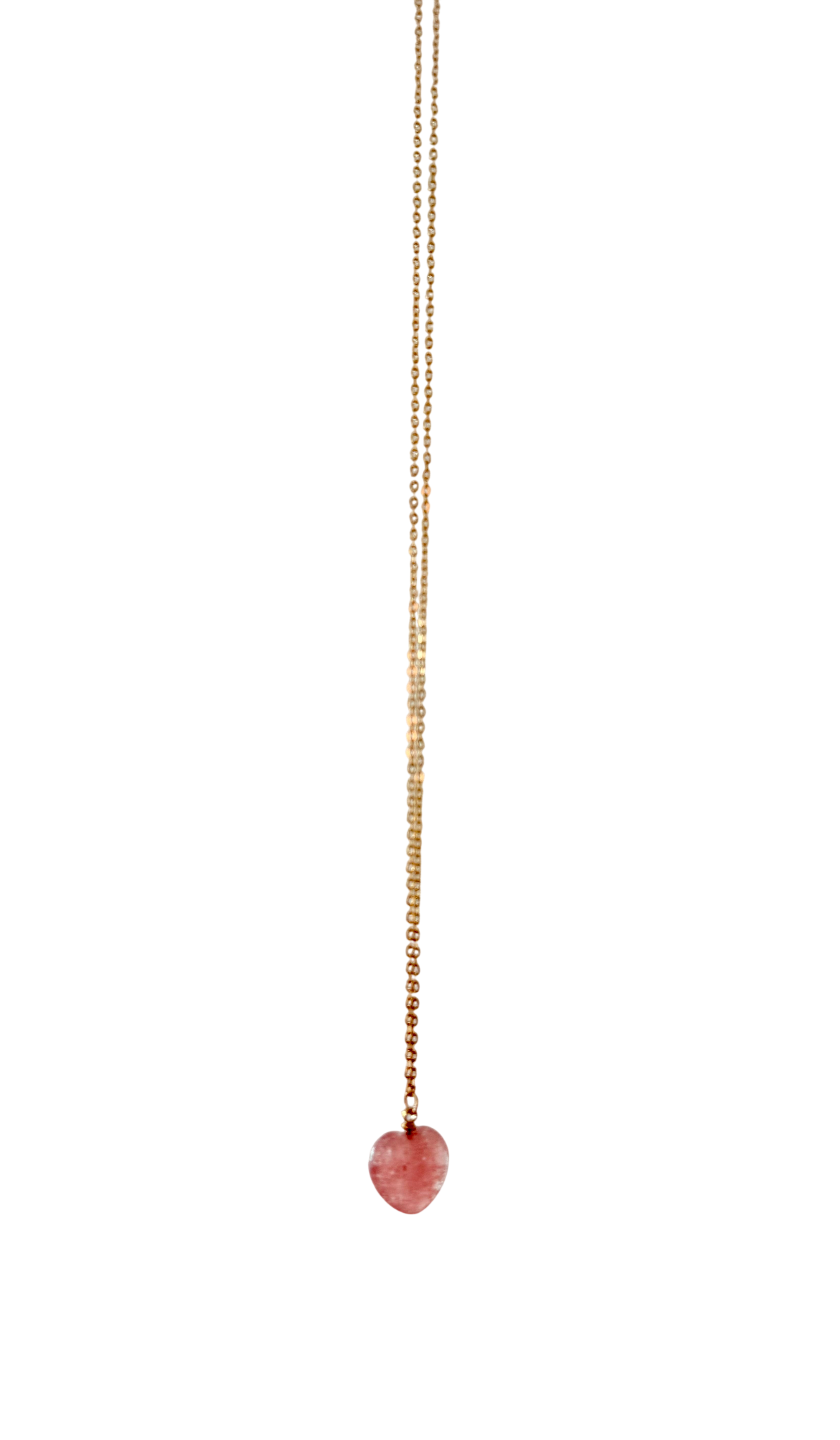 Håndlavet Halskæde med strawberry Quartz hjerte, 80 cm.