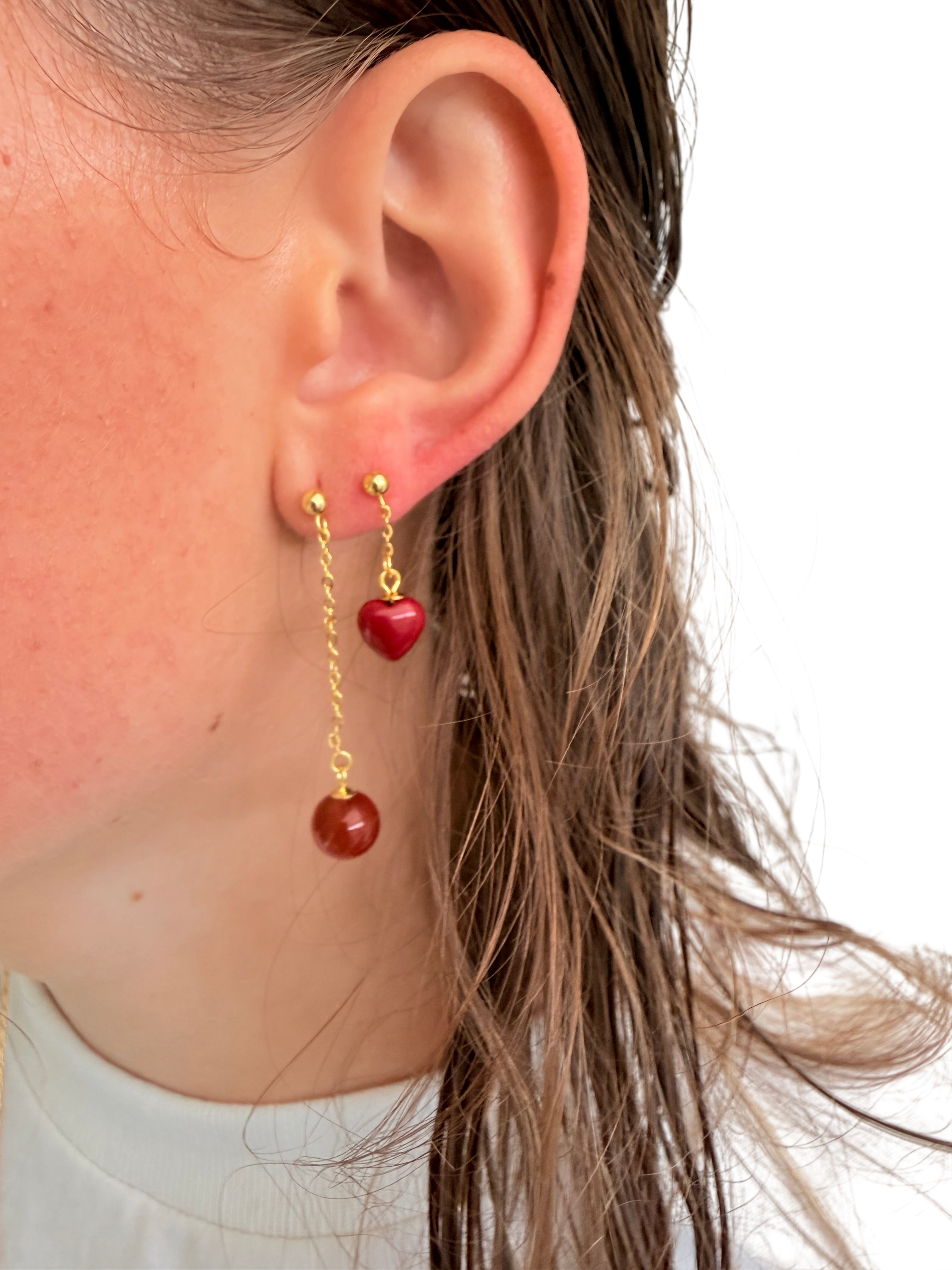 Ørering enkelt med rødt koral hjerte #38 Mix & Match