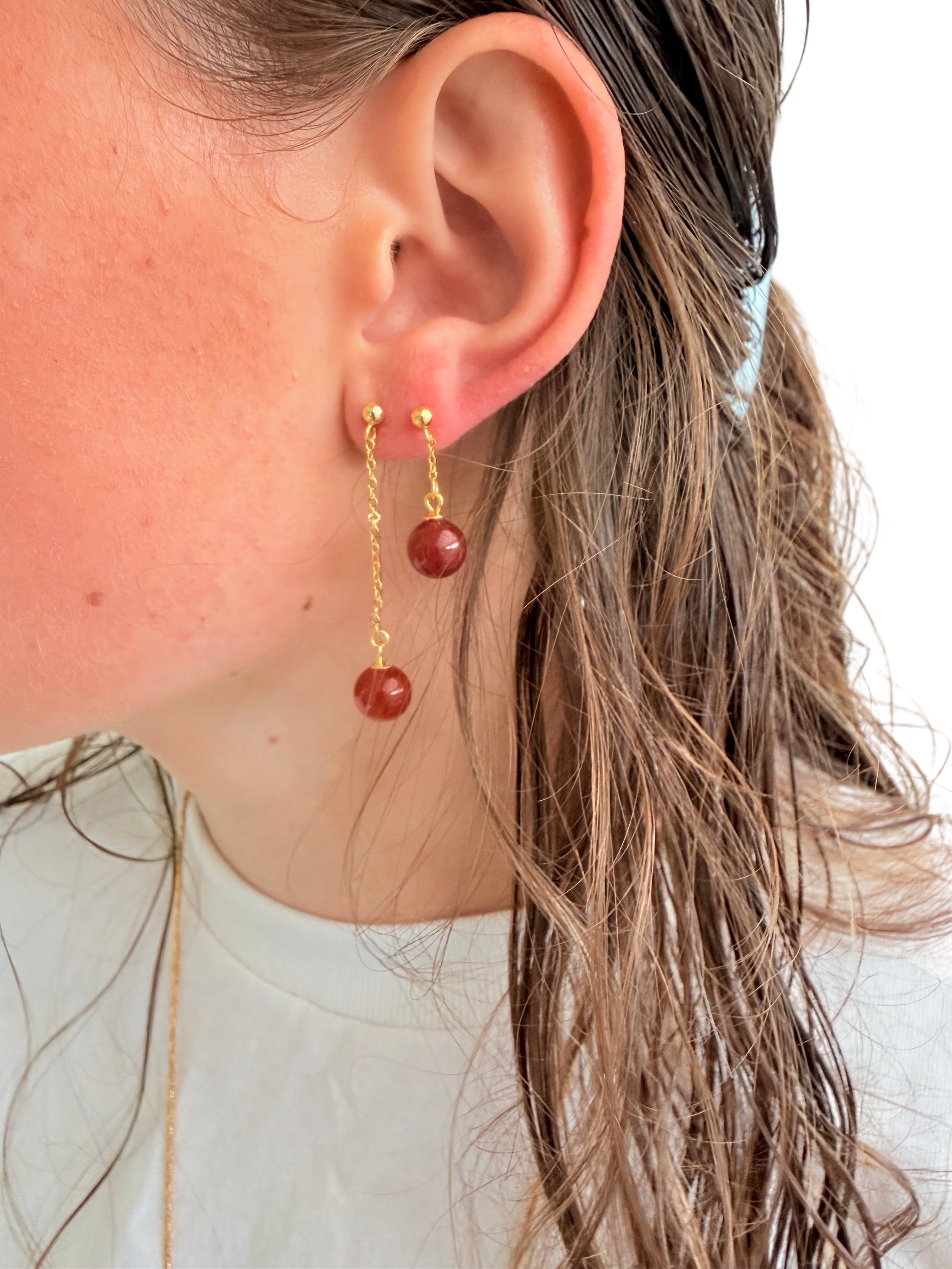 Ørering enkelt med orange/rød karneol #33 Mix &Match