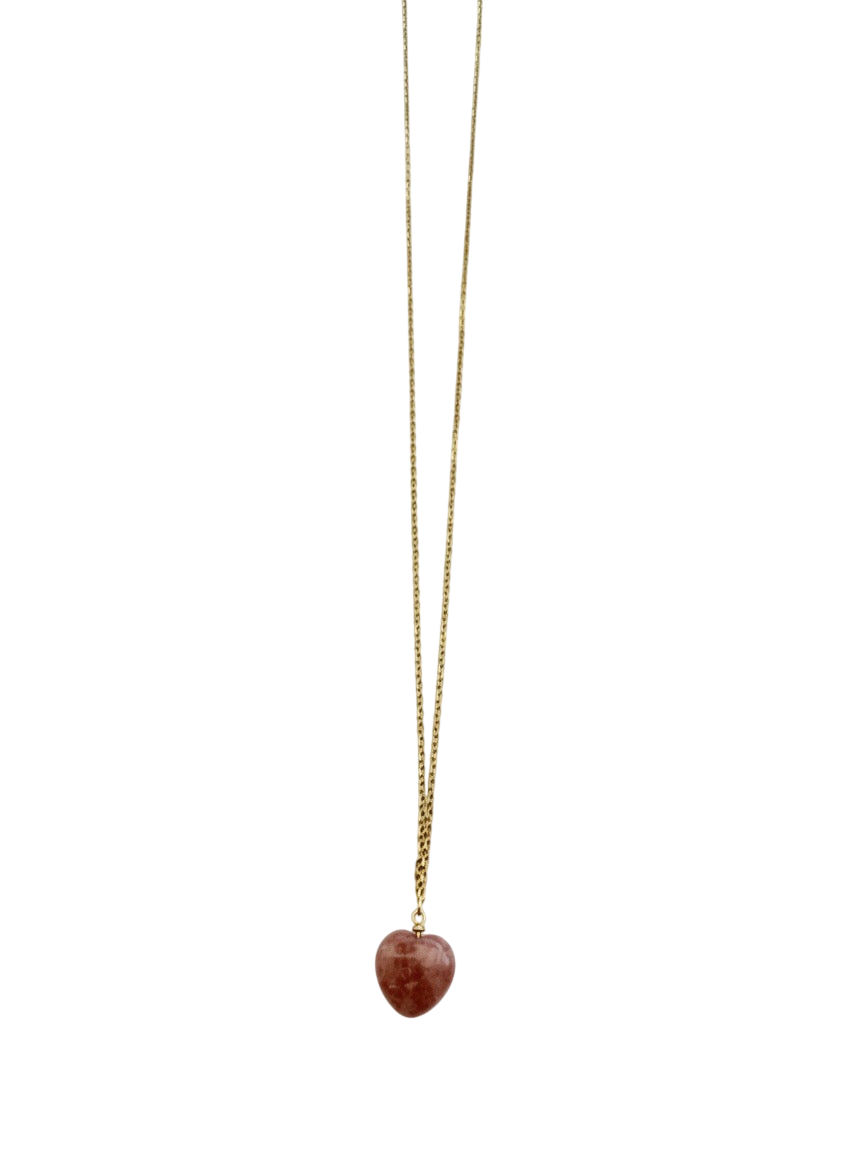 Håndlavet Halskæde med strawberry Quartz hjerte, 80 cm.
