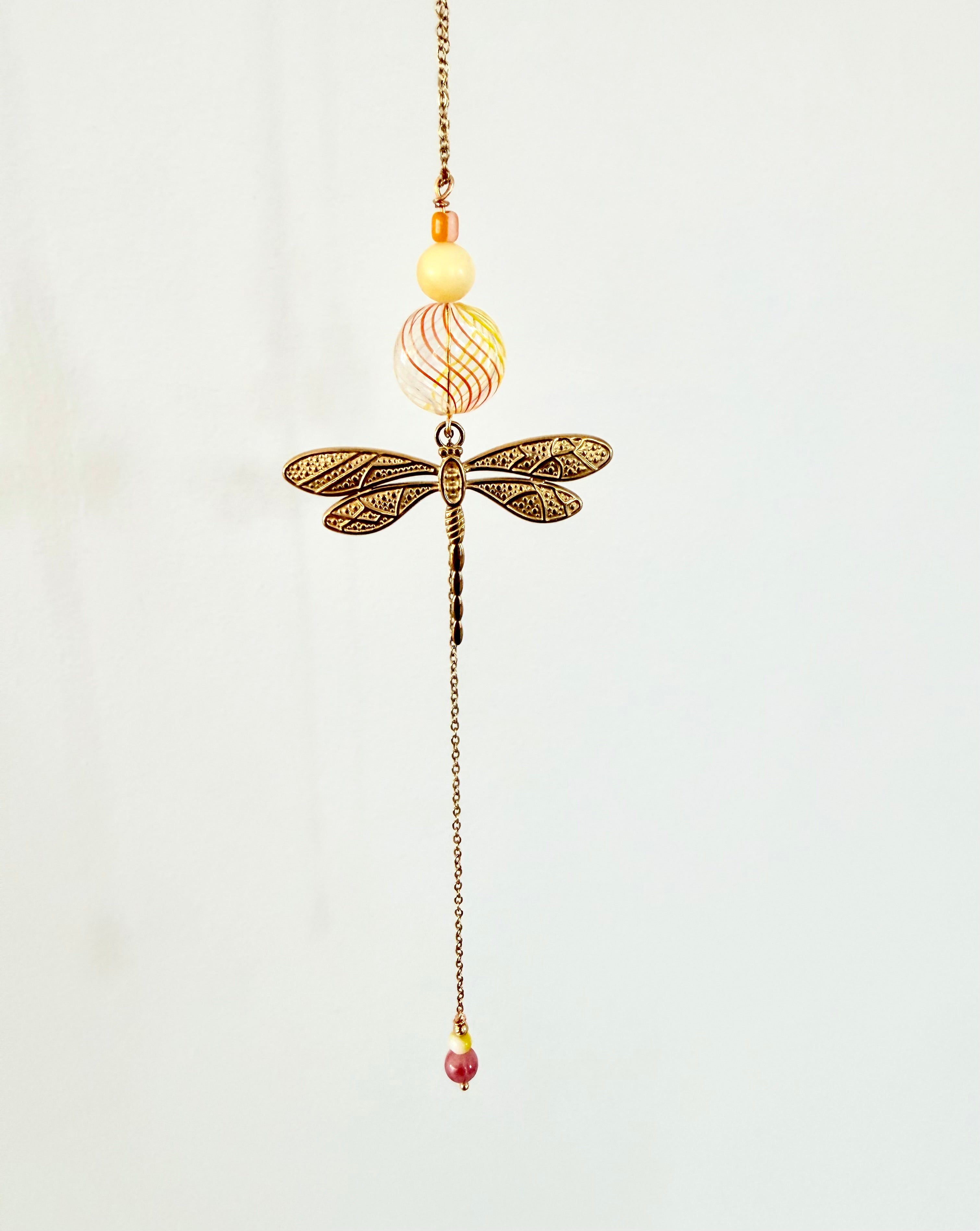 Y Halskæde med Guldsmed og Glasperle - Forgyldt