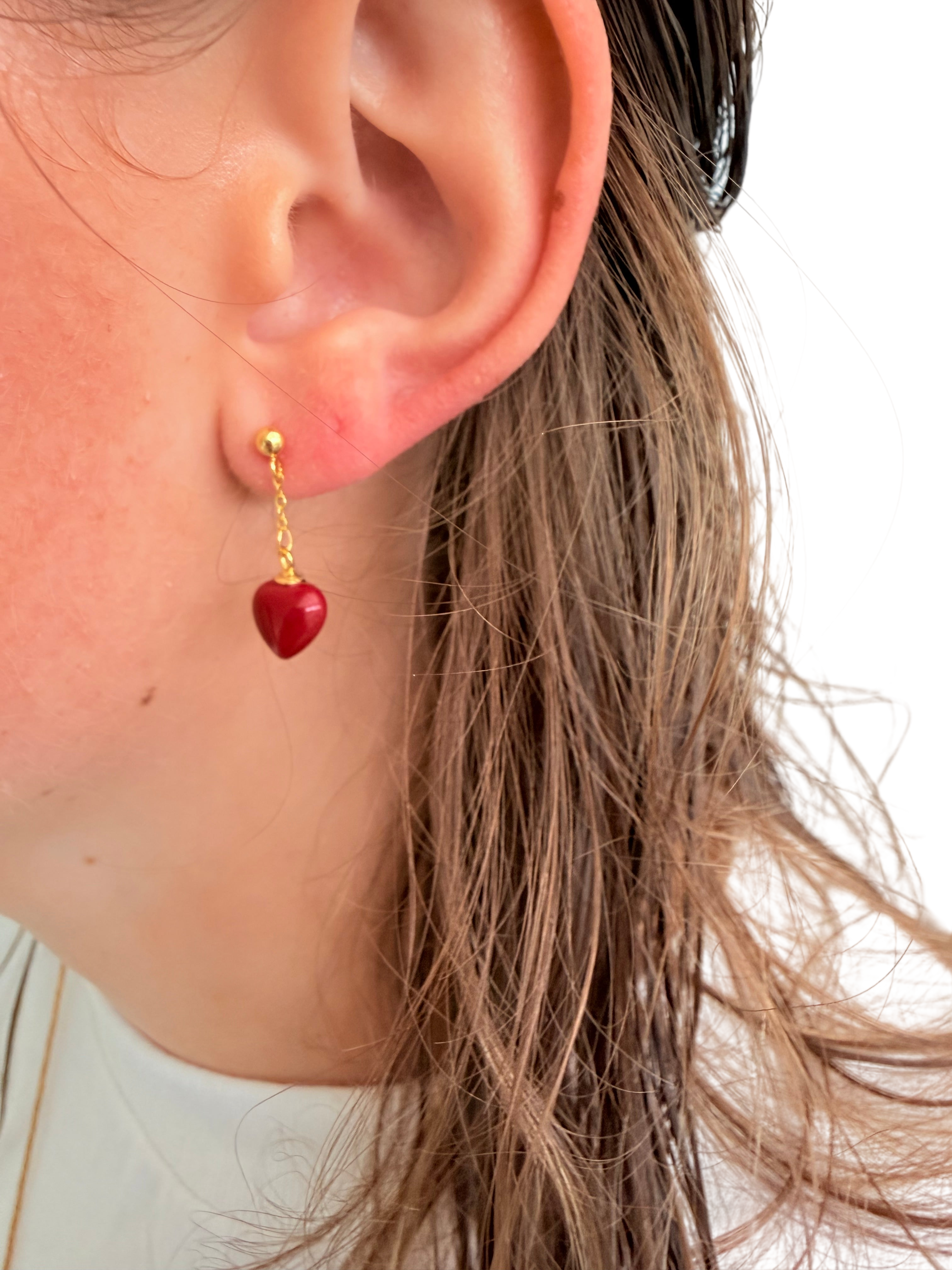 Ørering enkelt med rødt koral hjerte #38 Mix & Match