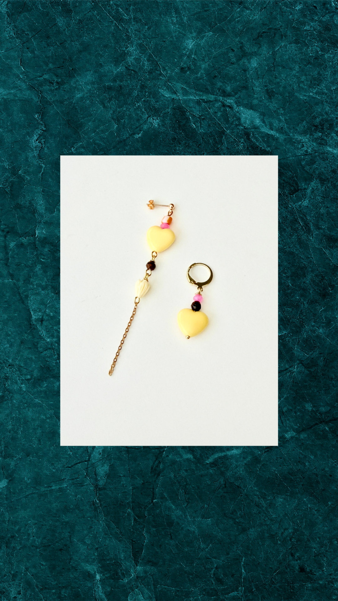 Håndlavede Øreringe med lysegule hjerter