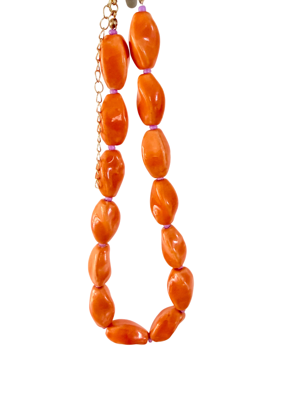 Forgyldt Halskæde med Orange Keramikperler