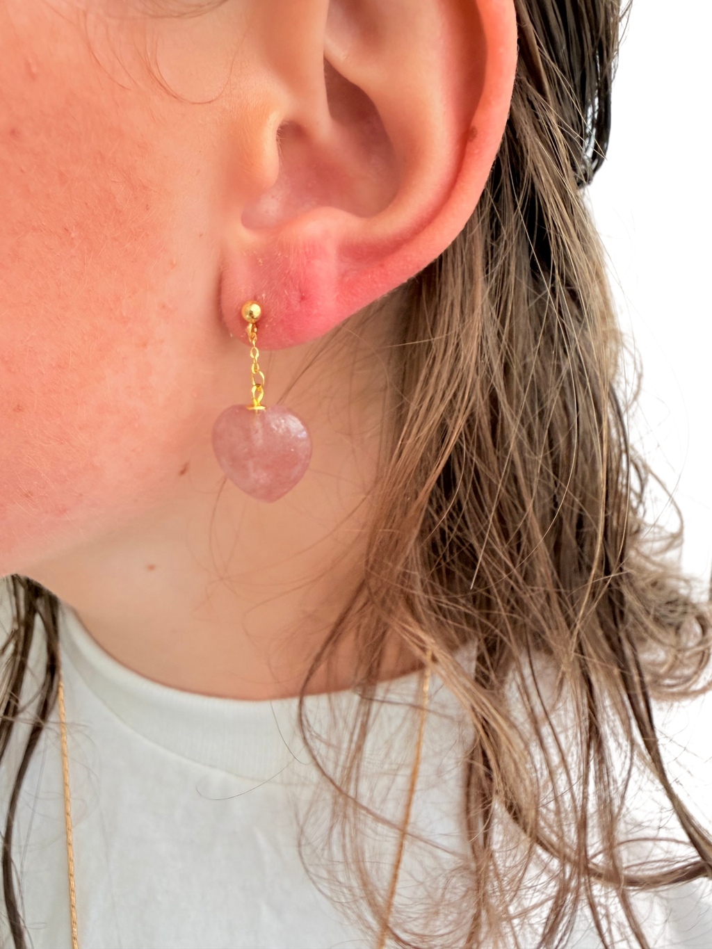 Ørering Enkelt med strawberry Quartz hjerte #09 Mix & Match