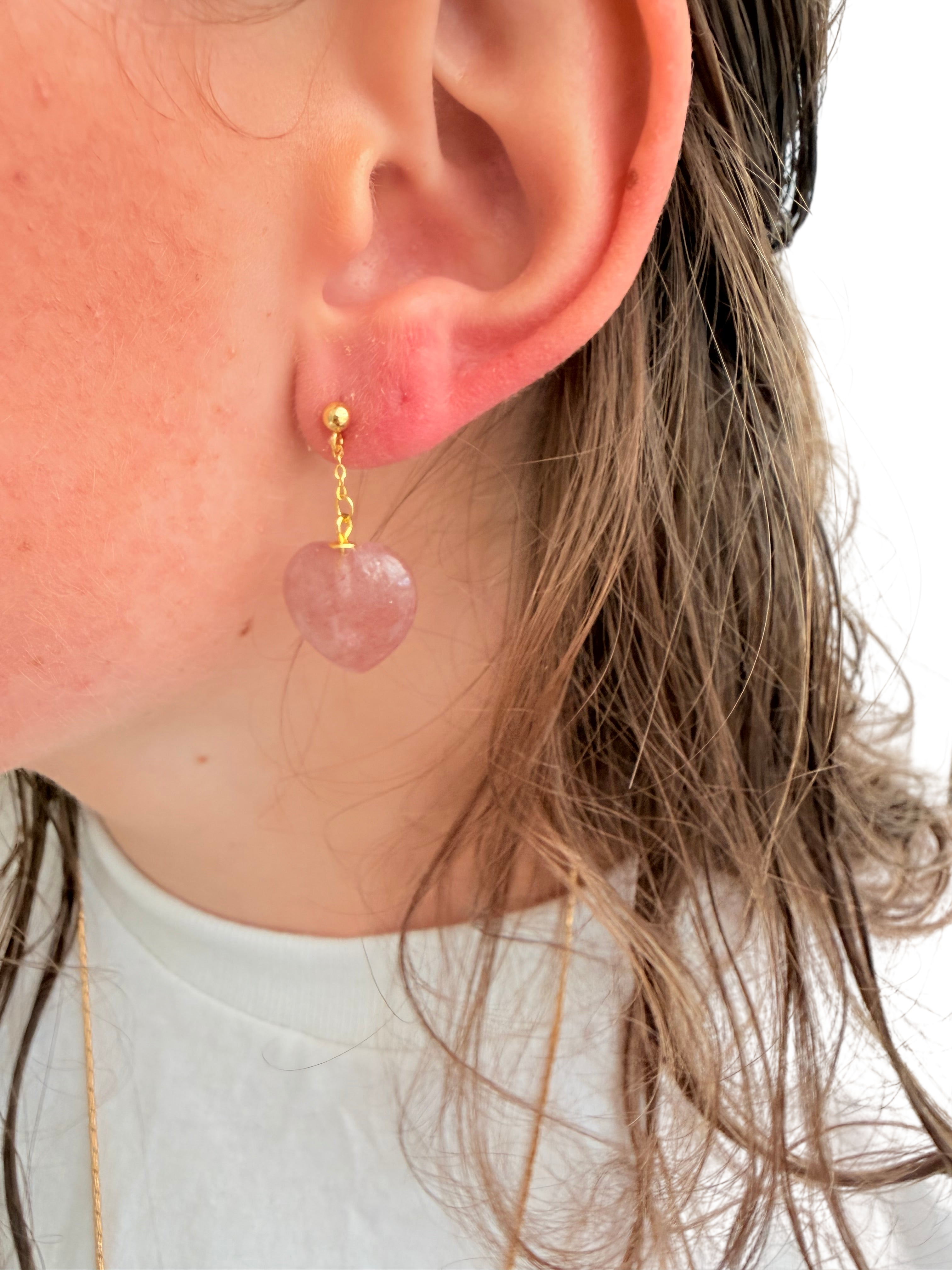 Ørering Enkelt med strawberry Quartz hjerte #09 Mix & Match