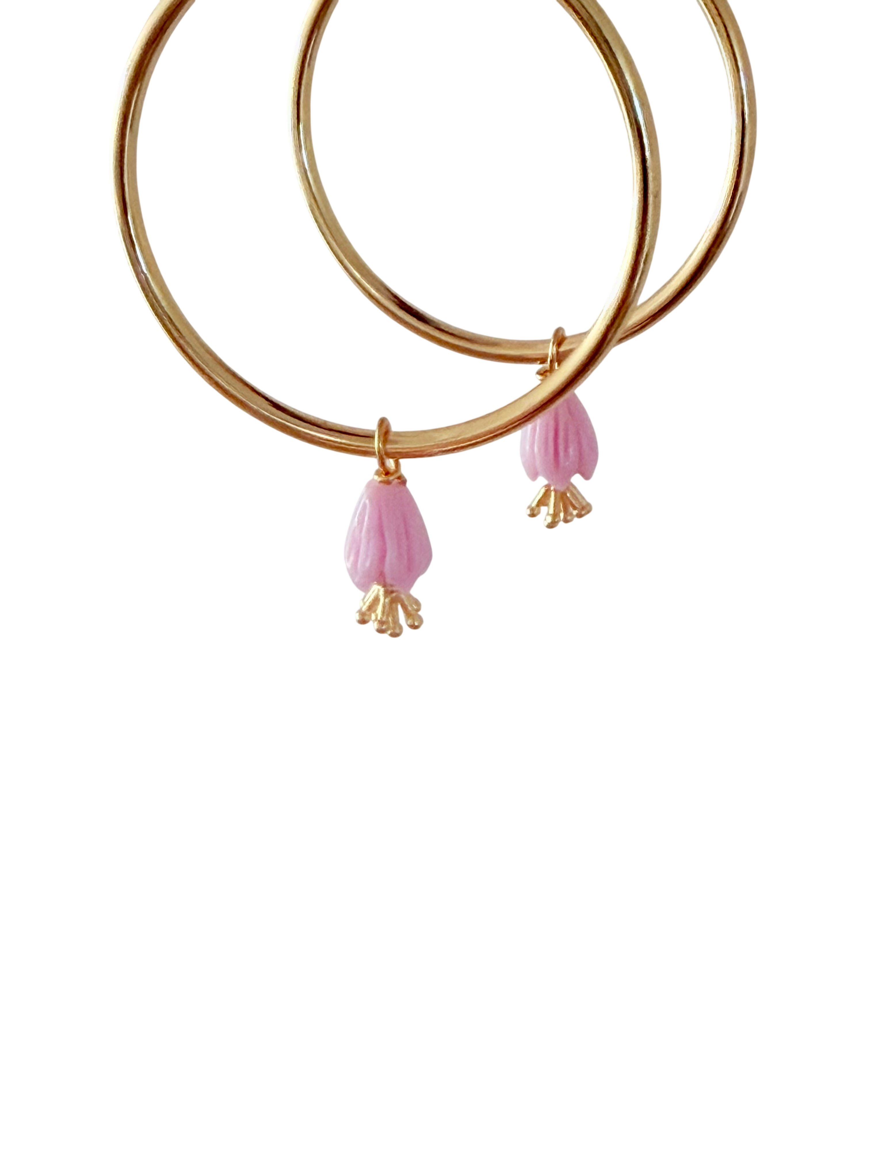 Håndlavede Forgyldte Hoops med Lavendel Tulipanperler – 40 mm