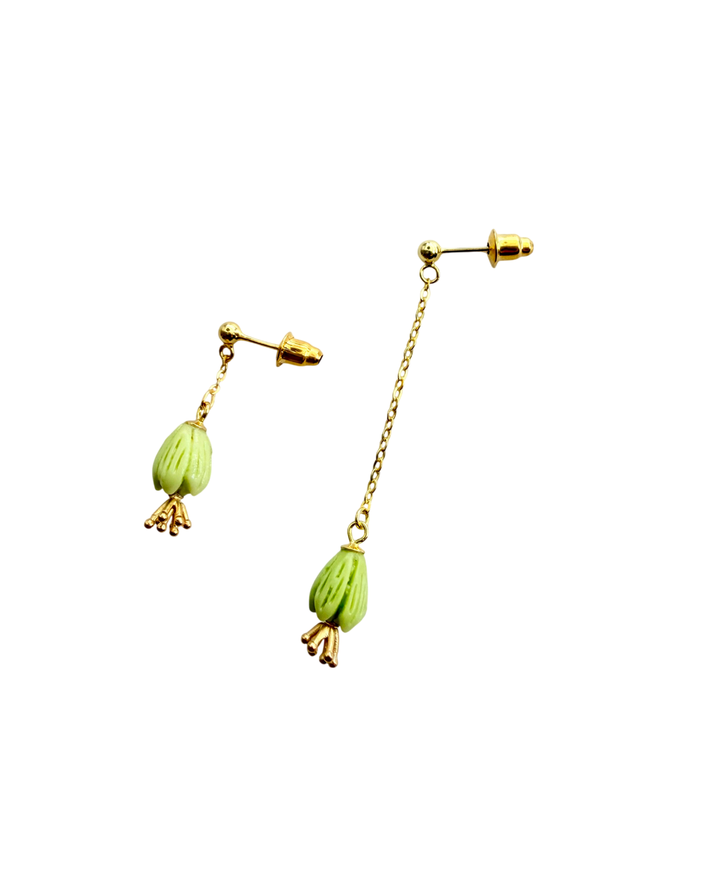 Ørering enkelt med olivengrøn tulipan perle #40
