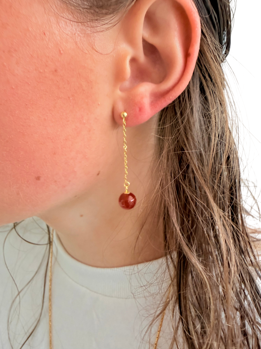 Ørering enkelt med orange/rød karneol #33 Mix &Match