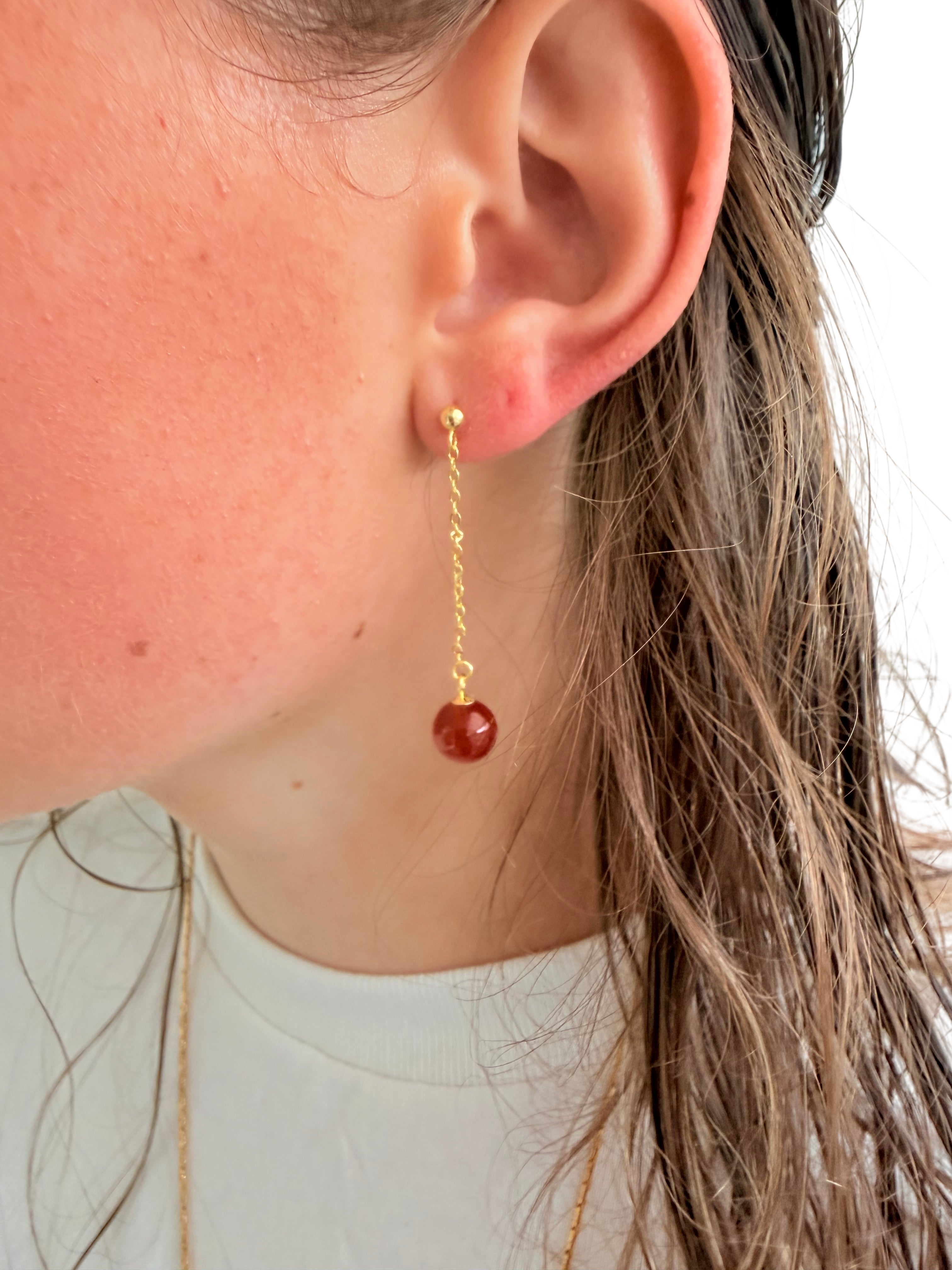 Ørering enkelt med orange/rød karneol #33 Mix &Match