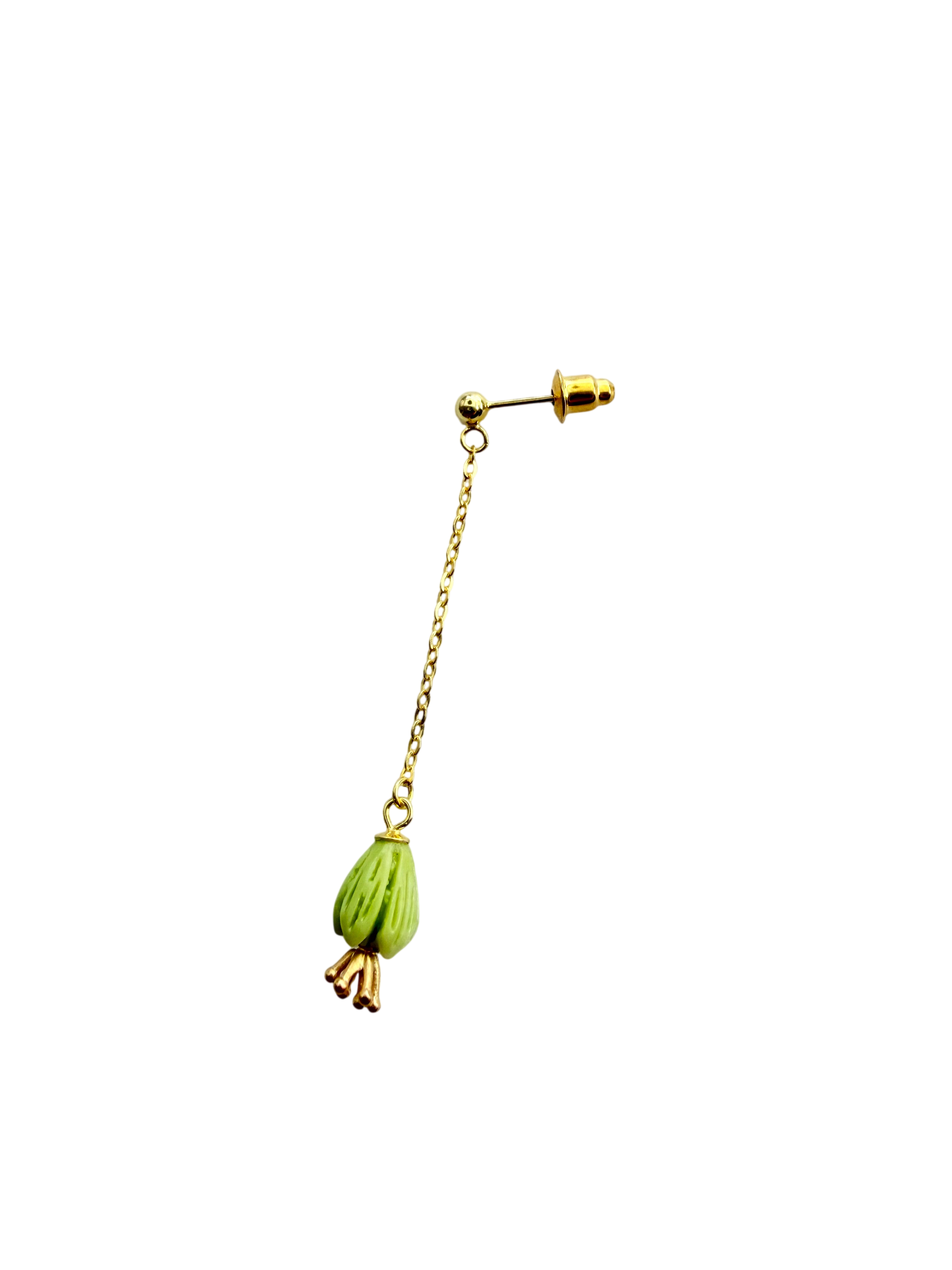 Ørering enkelt med olivengrøn tulipan perle #40