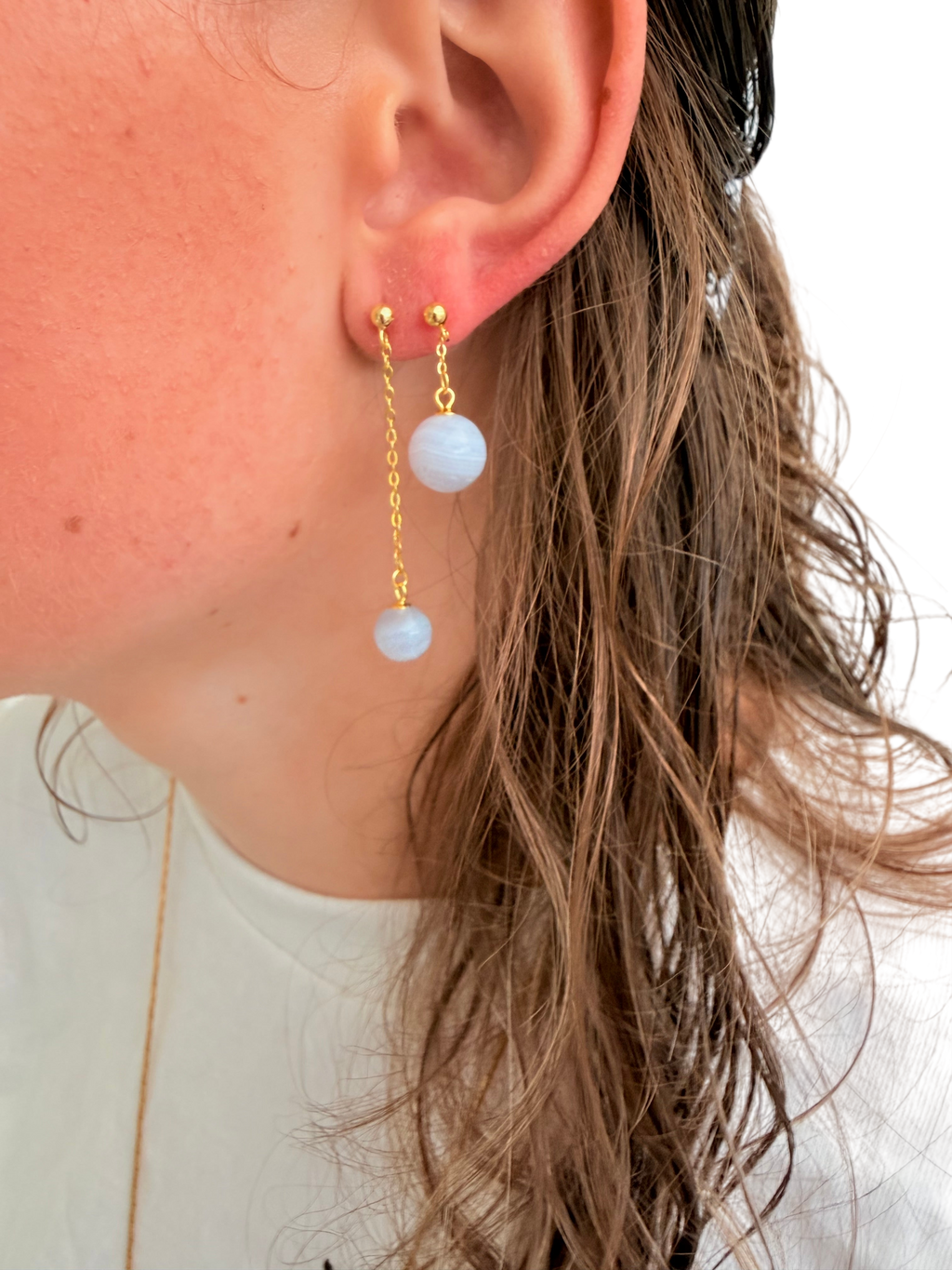 Ørering enkelt med blå agat #15 Mix & Match