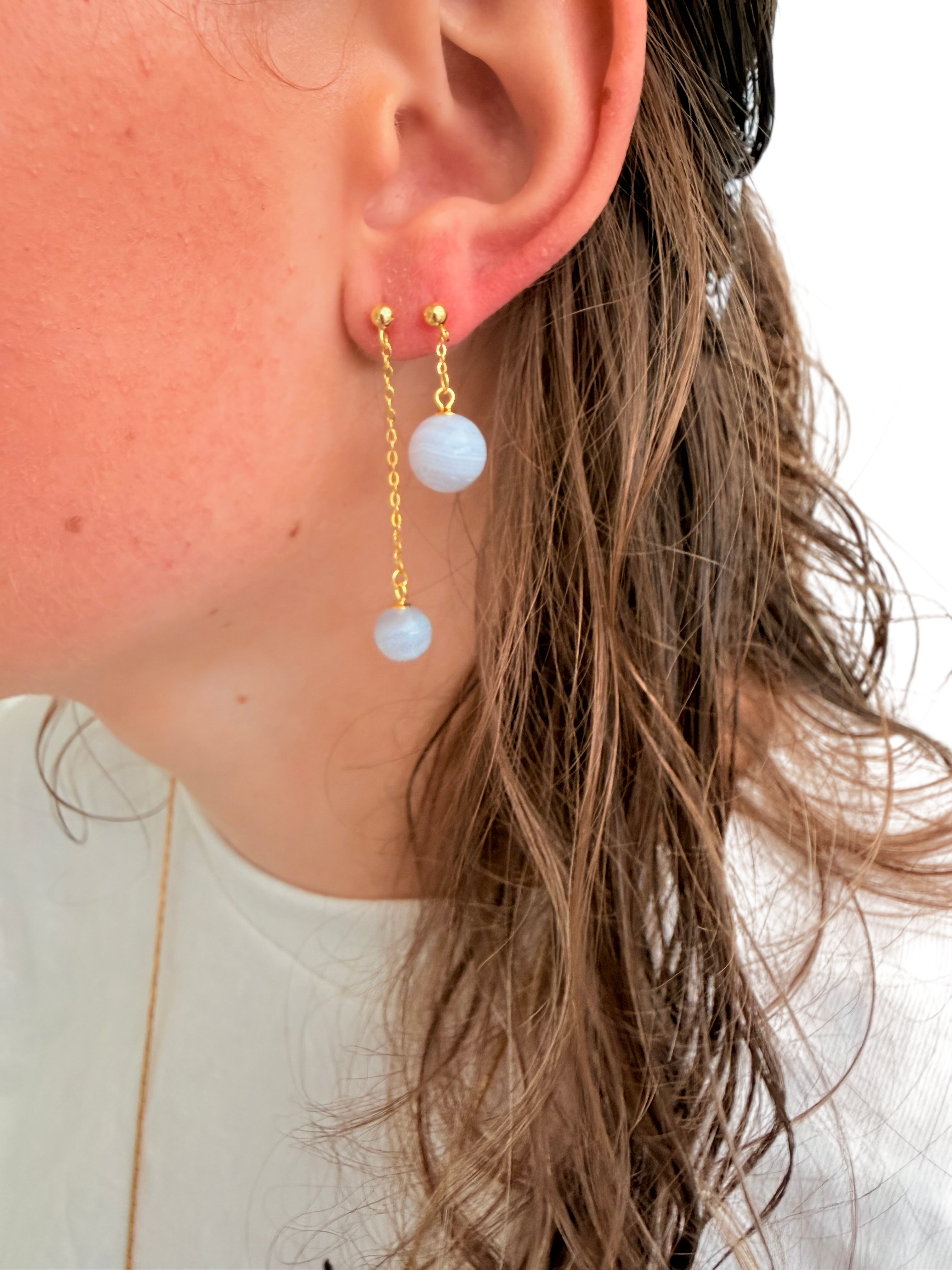 Ørering enkelt med blå agat #15 Mix & Match