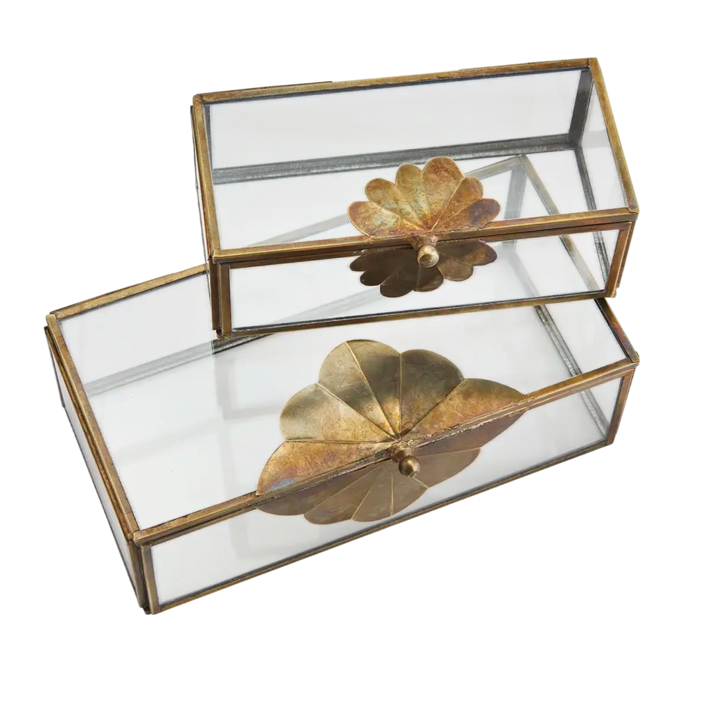 Glass Boxes With Brass Leaf