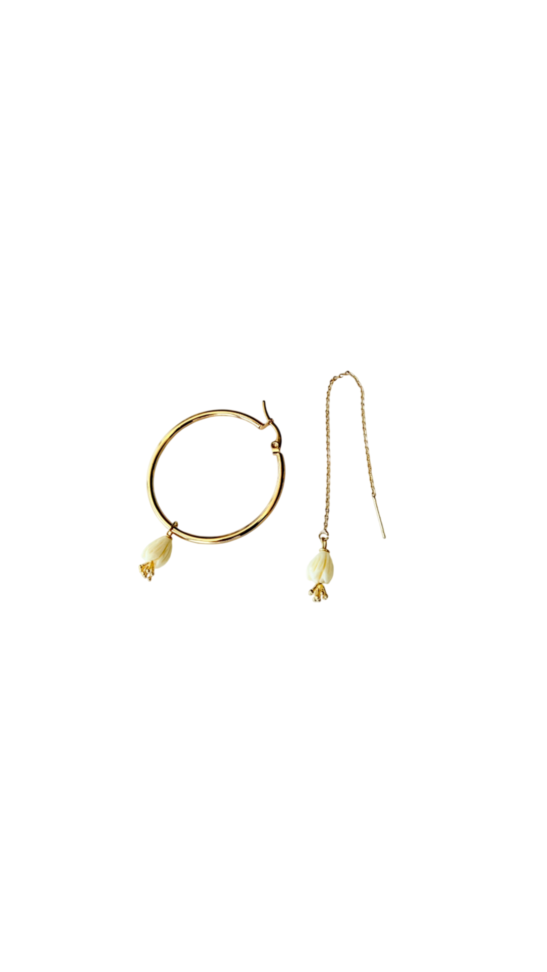 Odd Pair Øreringe – Forgyldt Hoop & Ørekæde med Tulipan #12