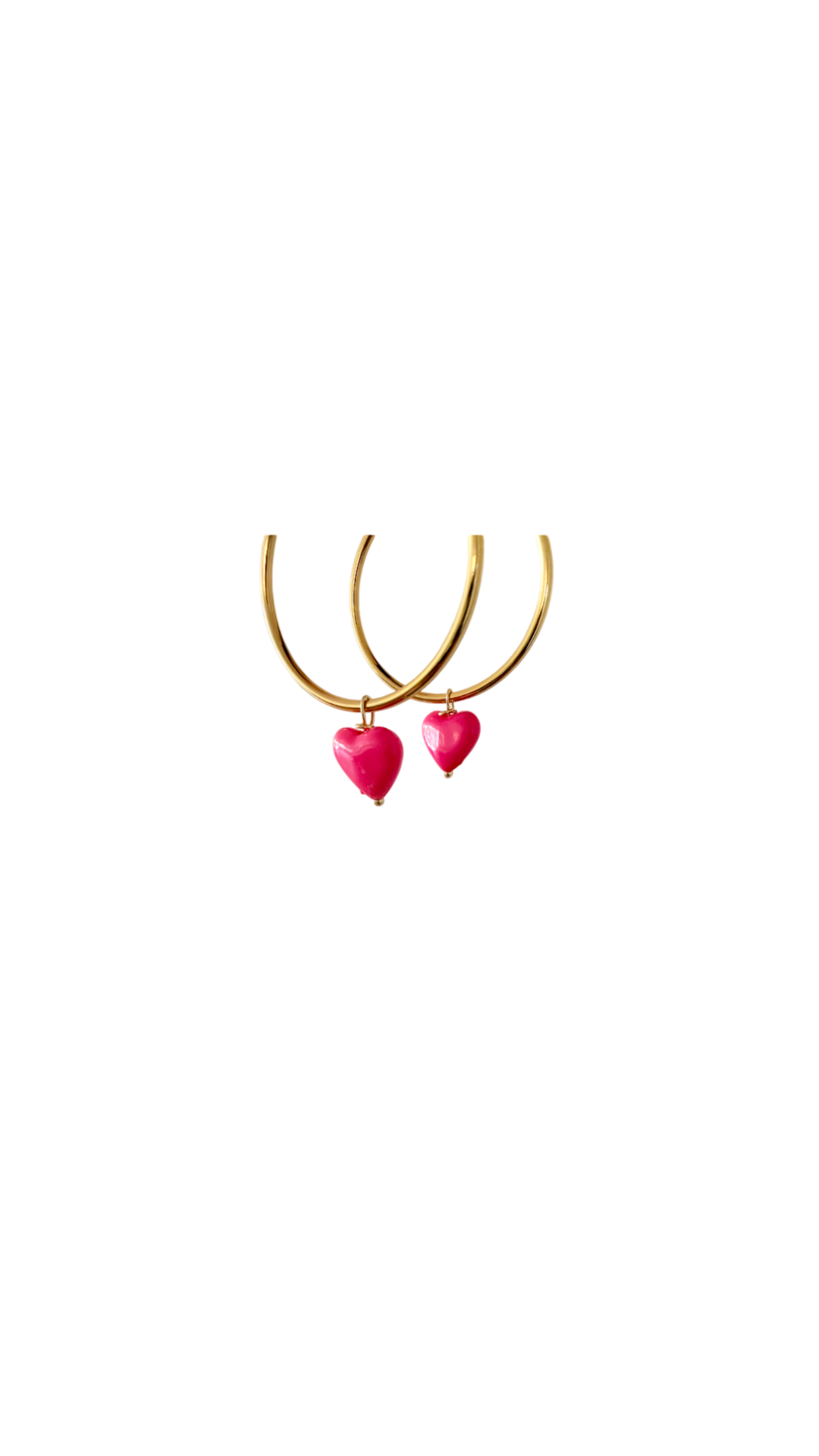 Håndlavede Forgyldte Hoops med Pink Hjerte (40 mm)