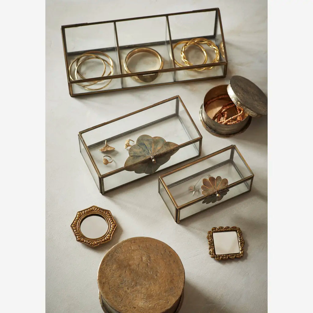 Glass Boxes With Brass Leaf
